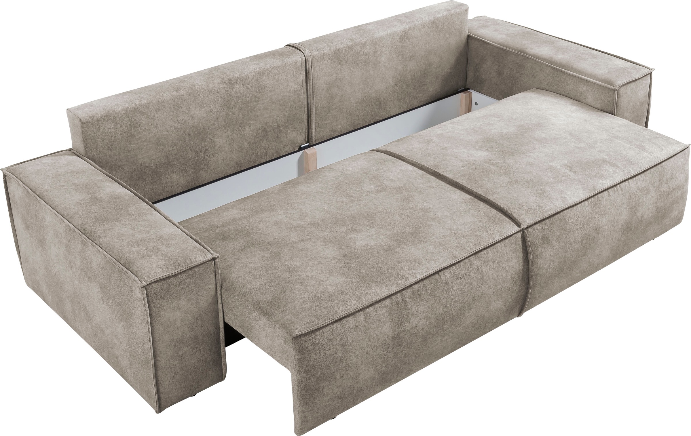 Home affaire 3-Sitzer »SHERWOOD Schlafsofa (257cm) Cord, Samtvelours, Vintage-Lederoptik«, Schlaffunktion mit Bettkasten (ca. 136/200cm)