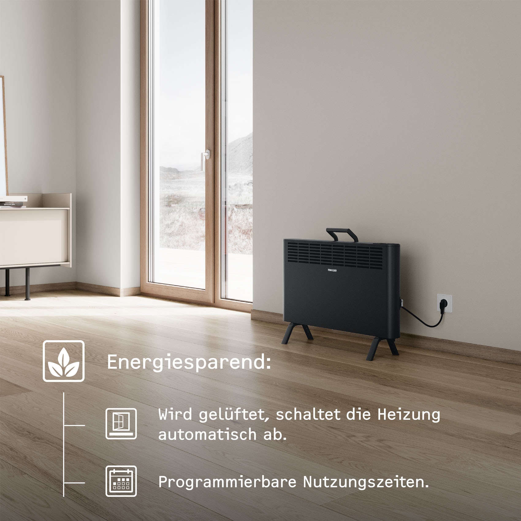 STIEBEL ELTRON Konvektor »»CNS-B 2000 Plus LCD move«, Standkonvektor engergiesparend, 2 kW«, schwarz, für ca. 25 m², LC-Display, Wochentimer