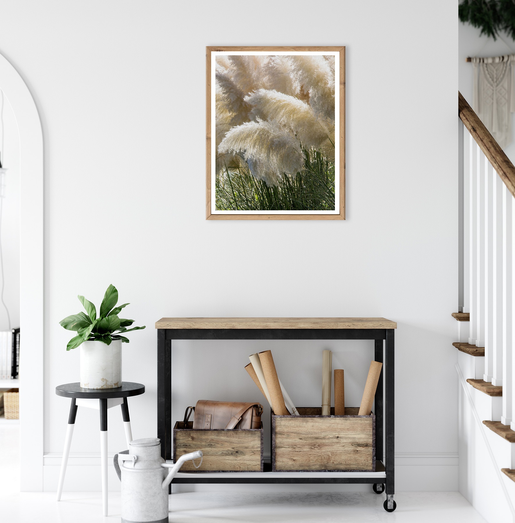 Bönninghoff Bild mit Rahmen »Wandbild gerahmt PAMPASGRAS 40x50 cm – Boho Wandbild Naturtöne« Gräser | Landschaft | Natur | Pflanzen 1 Stk. tlg. mit dekorativem Rahmen