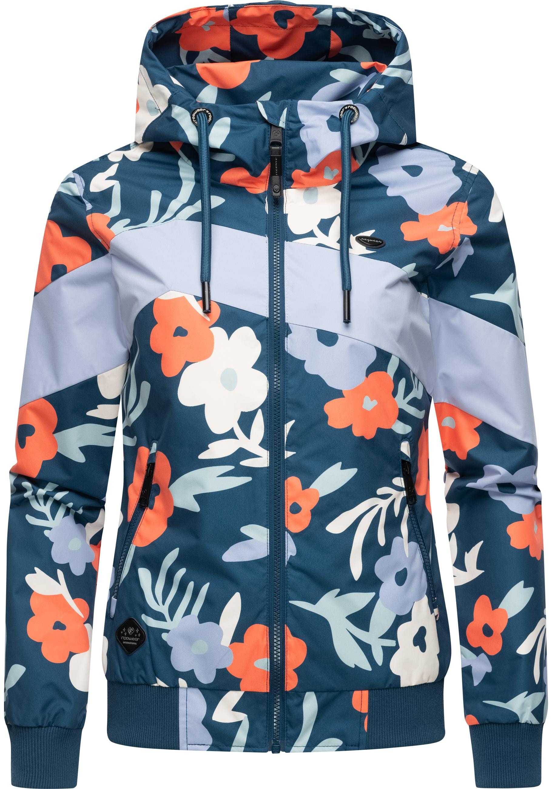 Ragwear Outdoorjacke "Nuggie Block Flower", mit Kapuze, modische Damen Freizeitjacke mit floralem Print