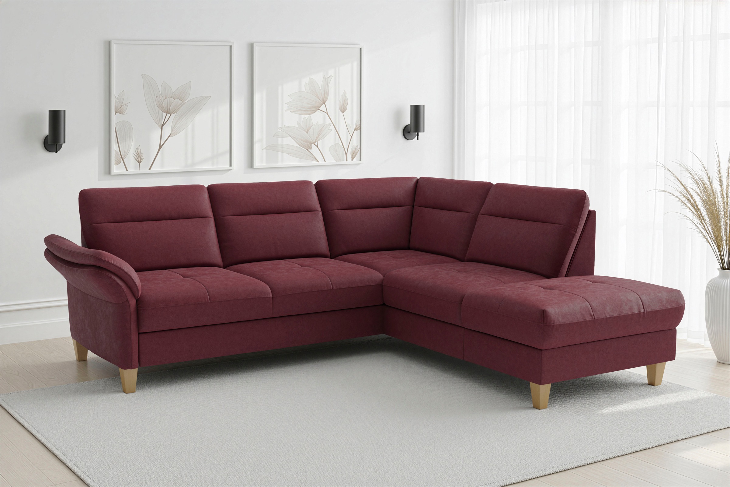 sit&more "Pamela L-Form, B: 218 cm, optional Schlaffunktion & Bettkasten" wahlweise mit Armteilverstellung, Sofa mit Federkern, Sitzhöhe: 48 cm