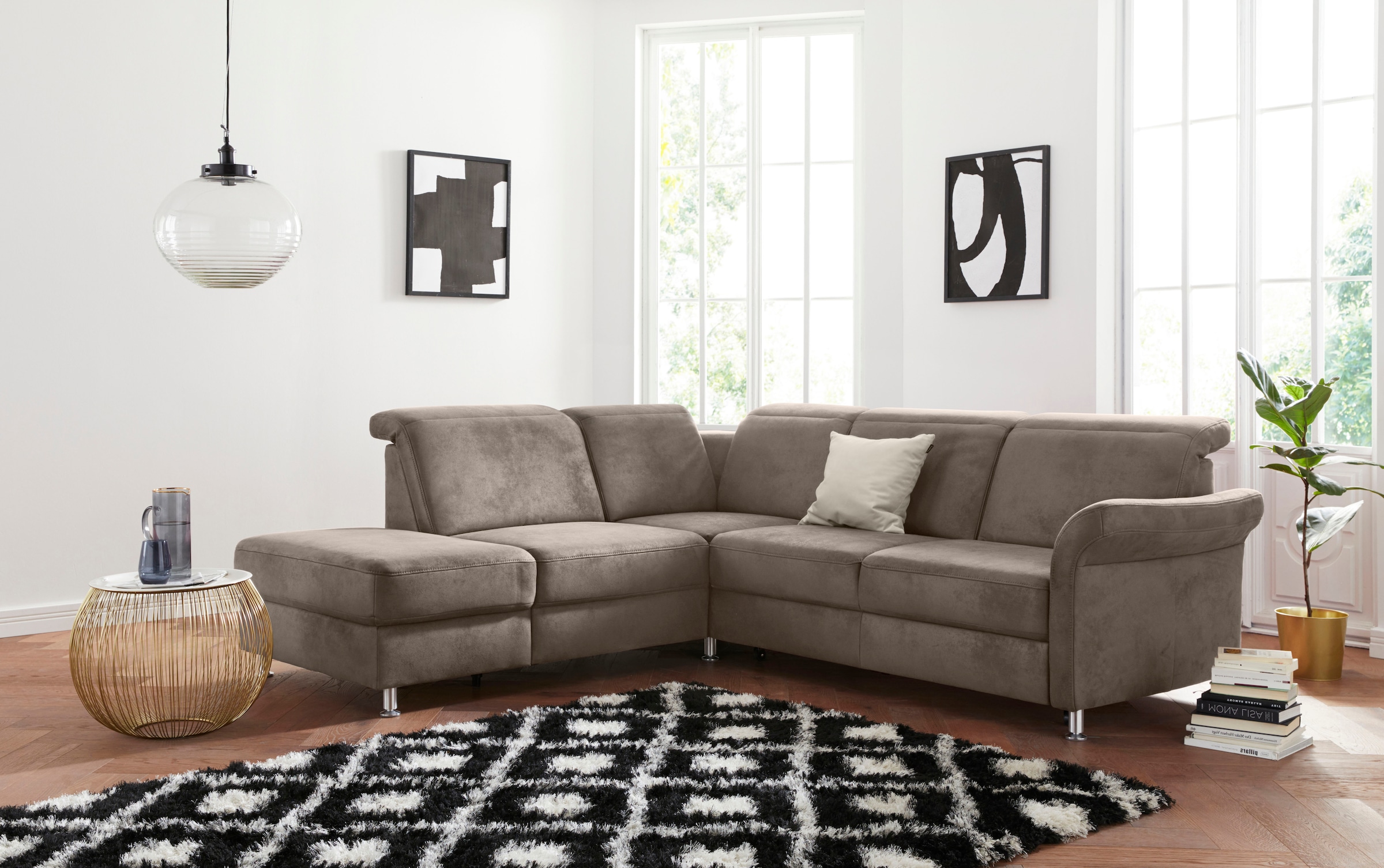 sit&more Ecksofa "Darwin L-Form" inklusive Federkern, wahlweise mit Kopfteilverstellung, Schlaffunktion