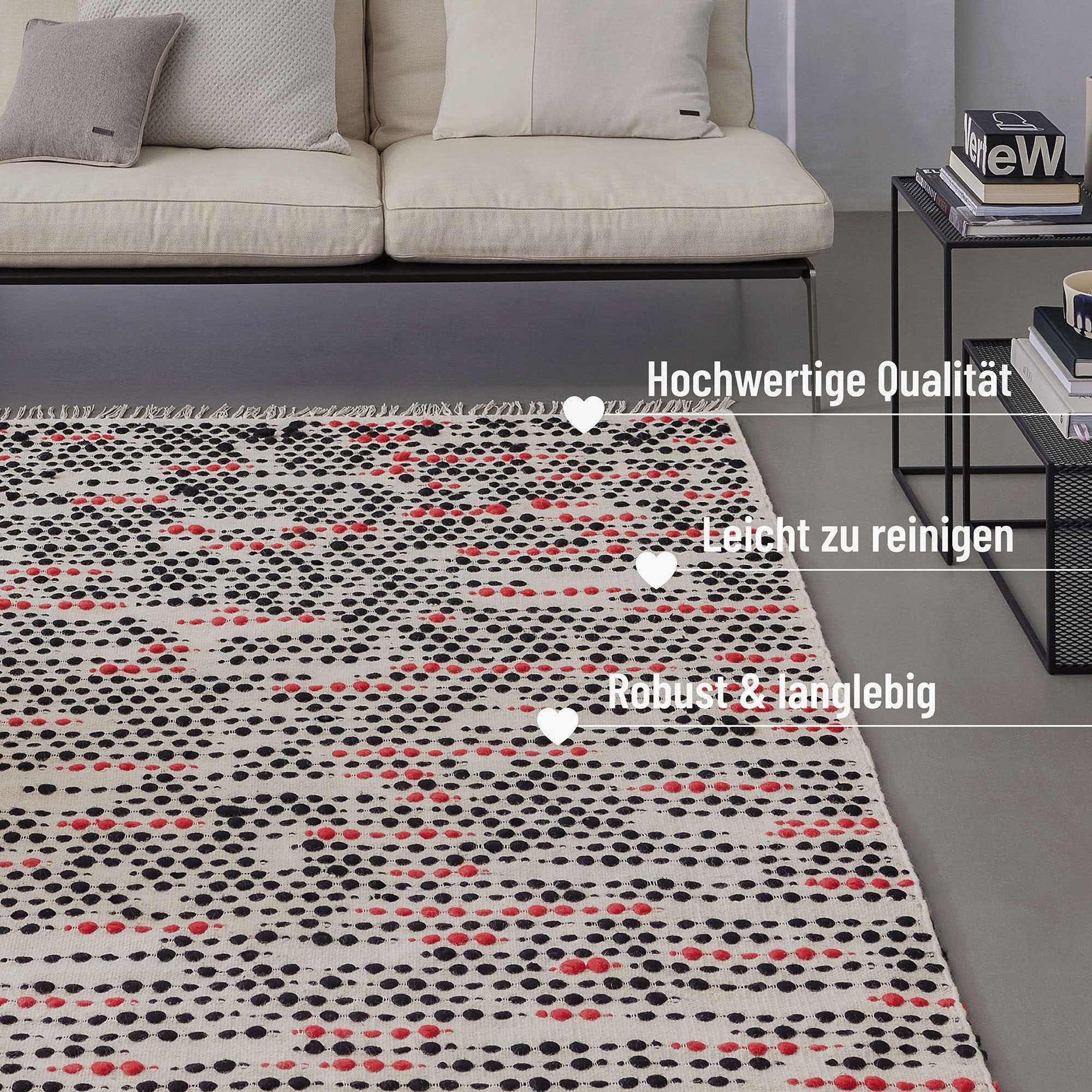 Teppich WECON HOME "London Red", beige (creme beige), B:160cm H:11mm L:230cm, Schurwolle, Teppiche, Teppich, handgewebt, robust, strapazierfähig, skandinavisch, Naturfaser 3