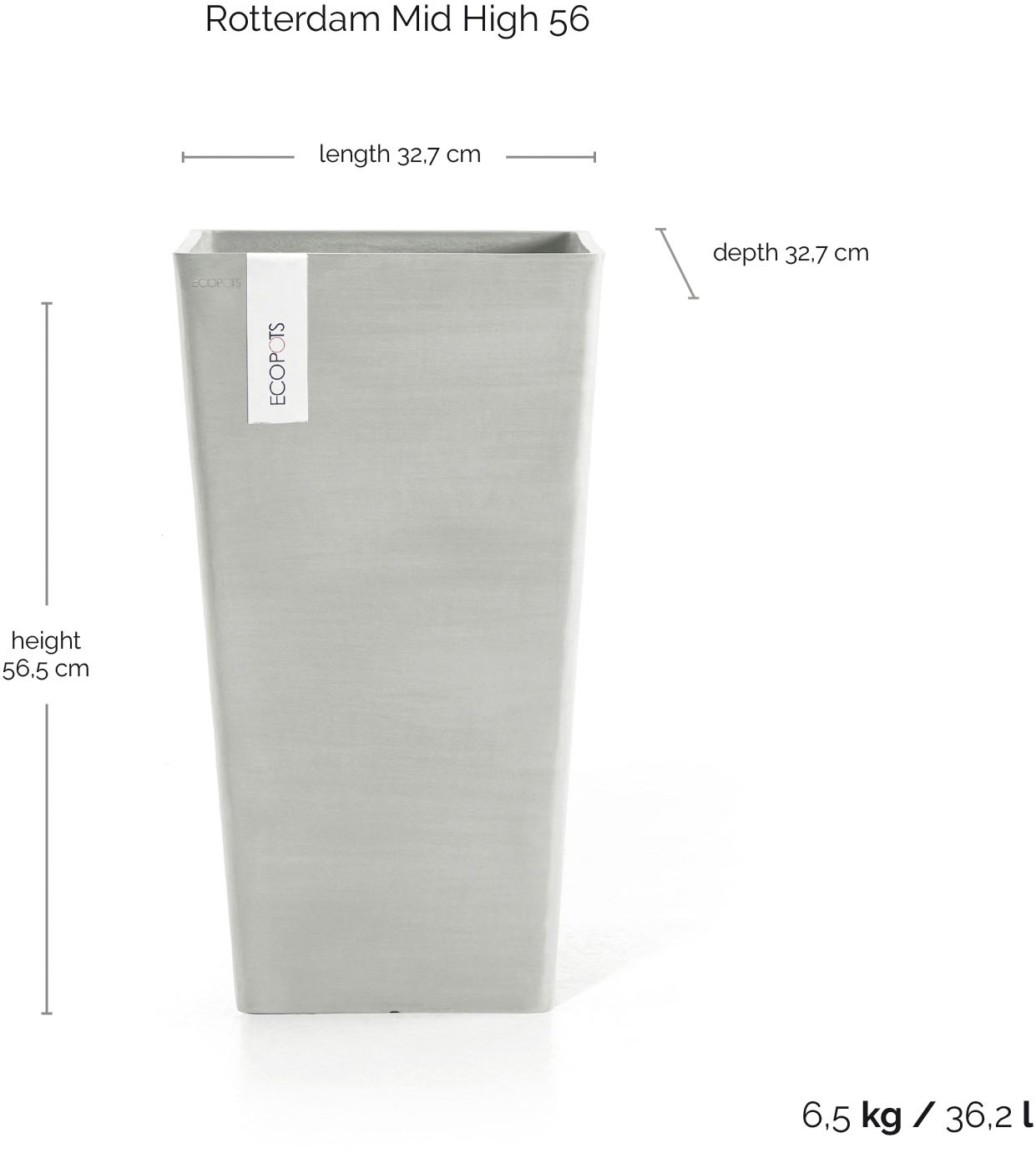 ECOPOTS Blumentopf »Rotterdam halbhoch 56 Weißgrau« für innen und außen: frostsicher, bruchsicher und lichtbeständig