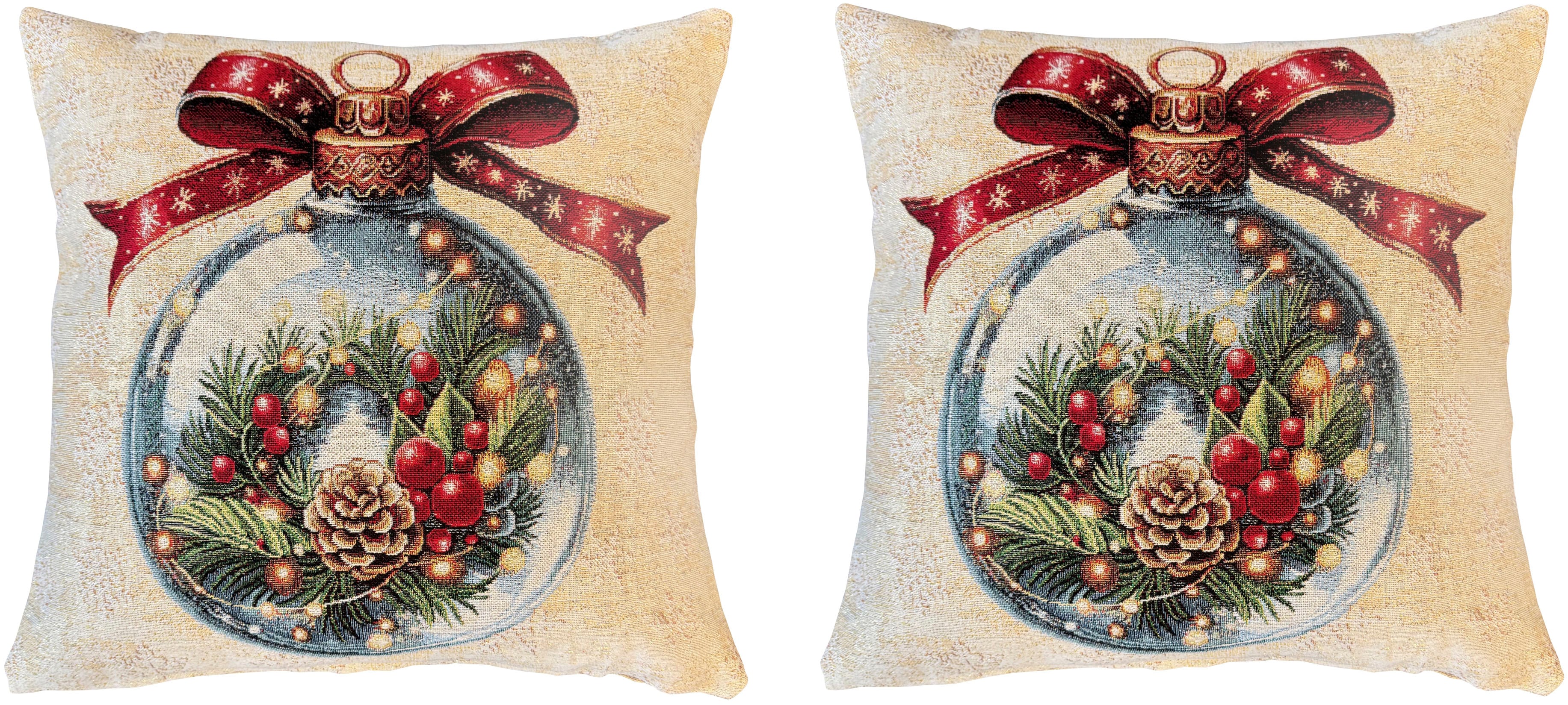 HOME WOHNIDEEN Dekokissen "CHRISTMAS BALL" ohne Füllung, Gobelin, SET