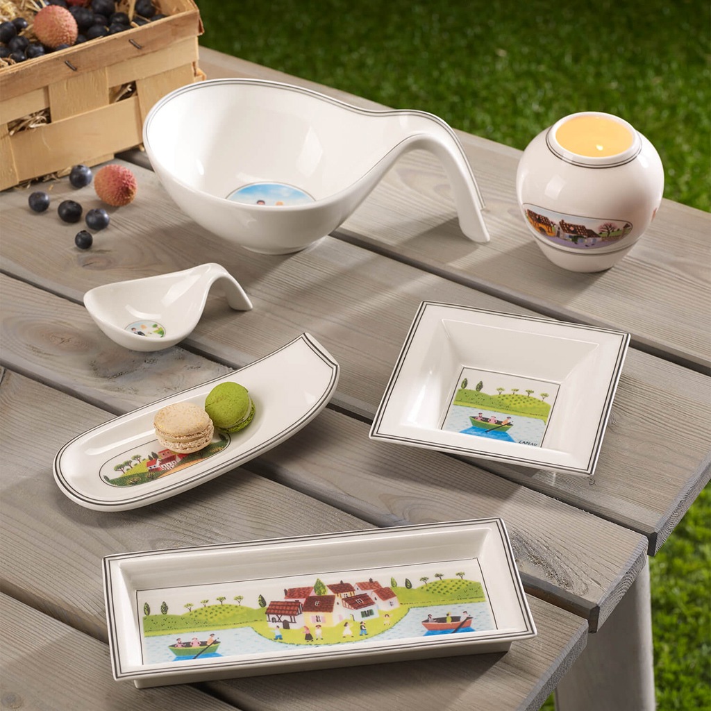 Servierplatte VILLEROY & BOCH "Schale rechteckig Design Naif Gifts 24 x 10 cm bunt", bunt, Porzellan, Servierplatten, Servierplatte 2