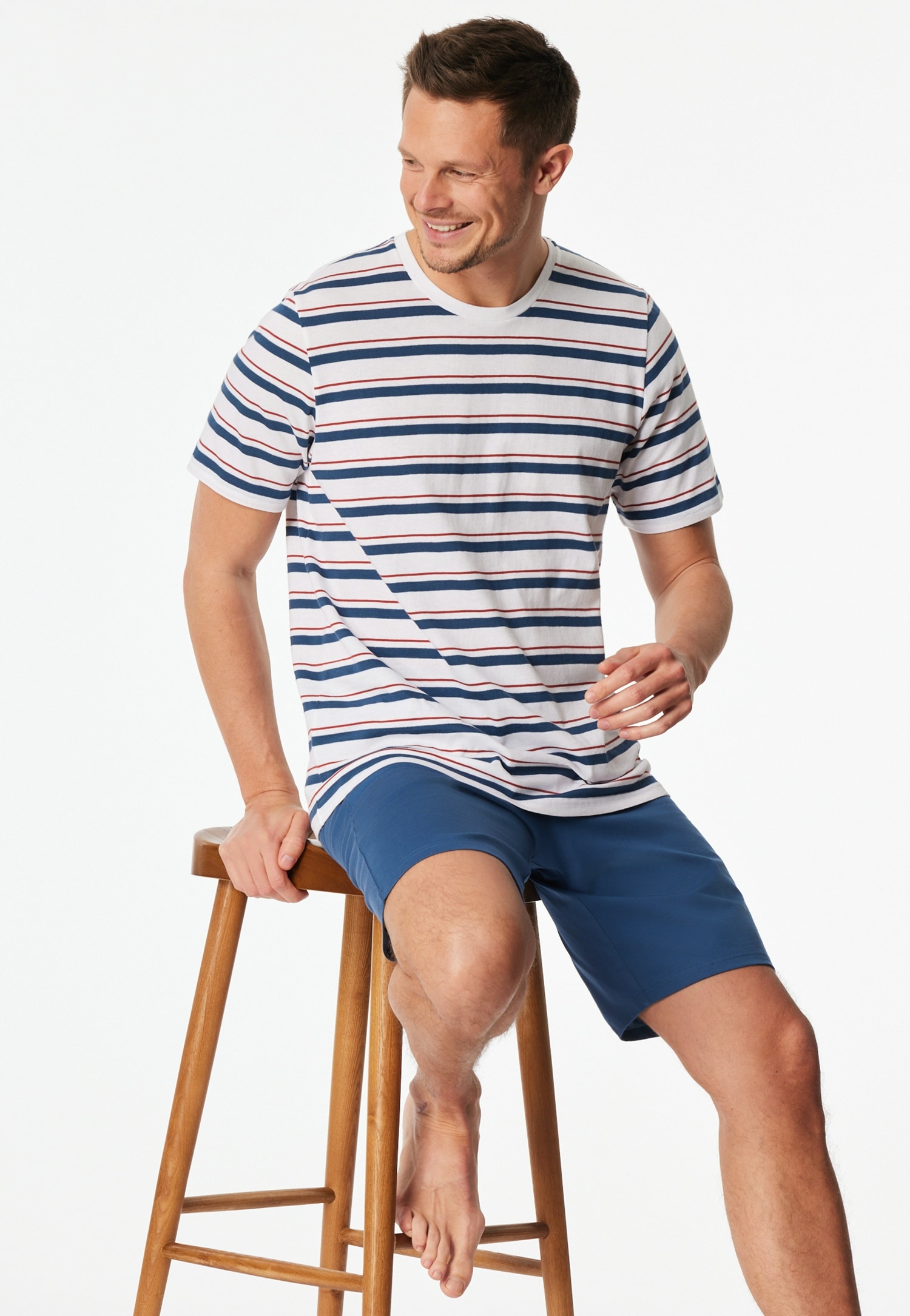 Schiesser Shorty »Casual Nightwear« 2 mit gestreiftem Oberteil, Rundhalsausschnitt und kurzen Ärmeln