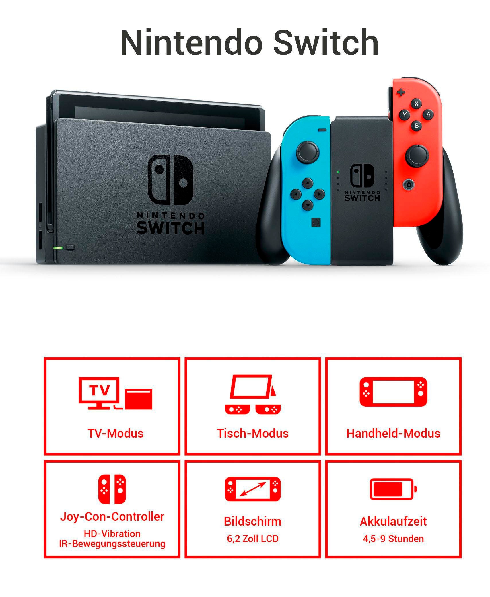 Nintendo Switch Spielekonsole, Mario Kart 8 Deluxe + 3 Monate Switch Online Mitgliedschaft inklusive