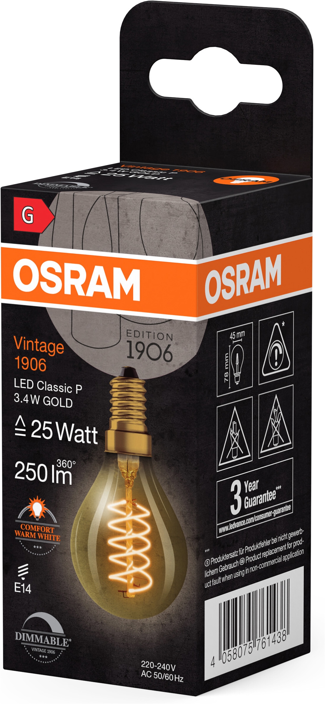 Osram LED-Filament »Vintage 1906LED-Lampe« E14 1 Stk. Warmweiß