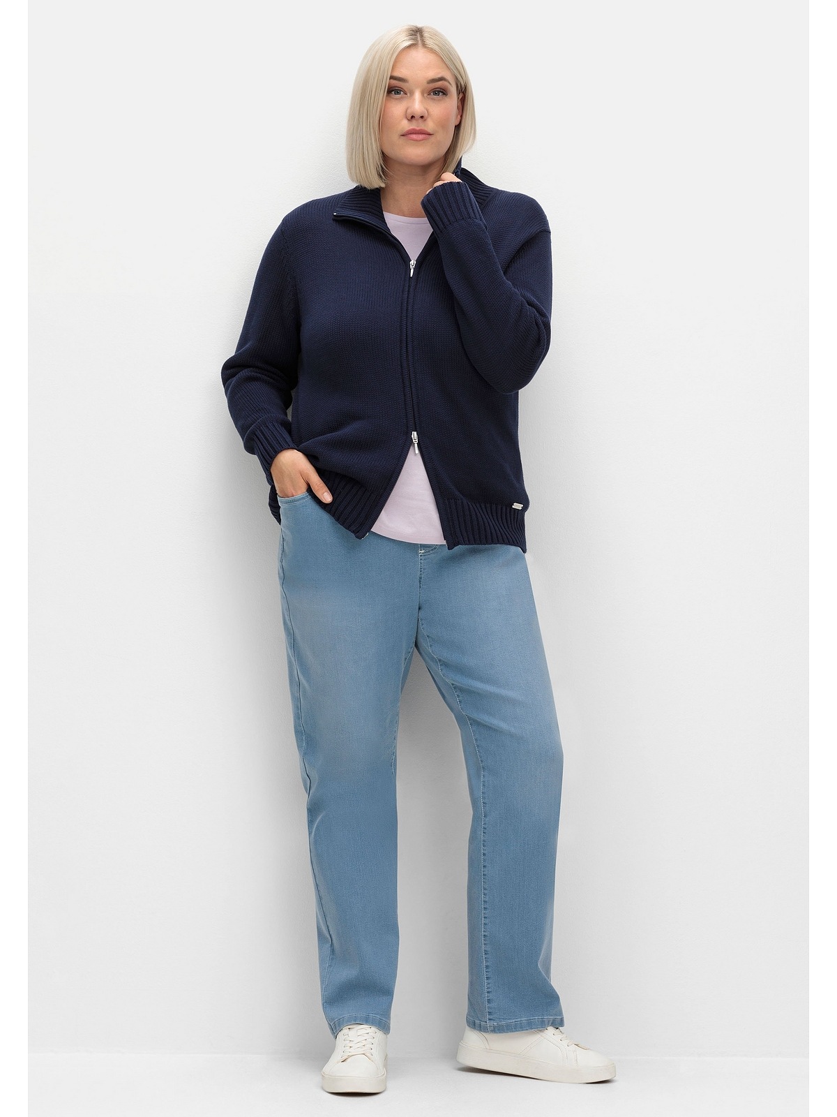 Sheego Strickjacke »Große Größen«, mit Troyerkragen und 2-Wege-Zipper