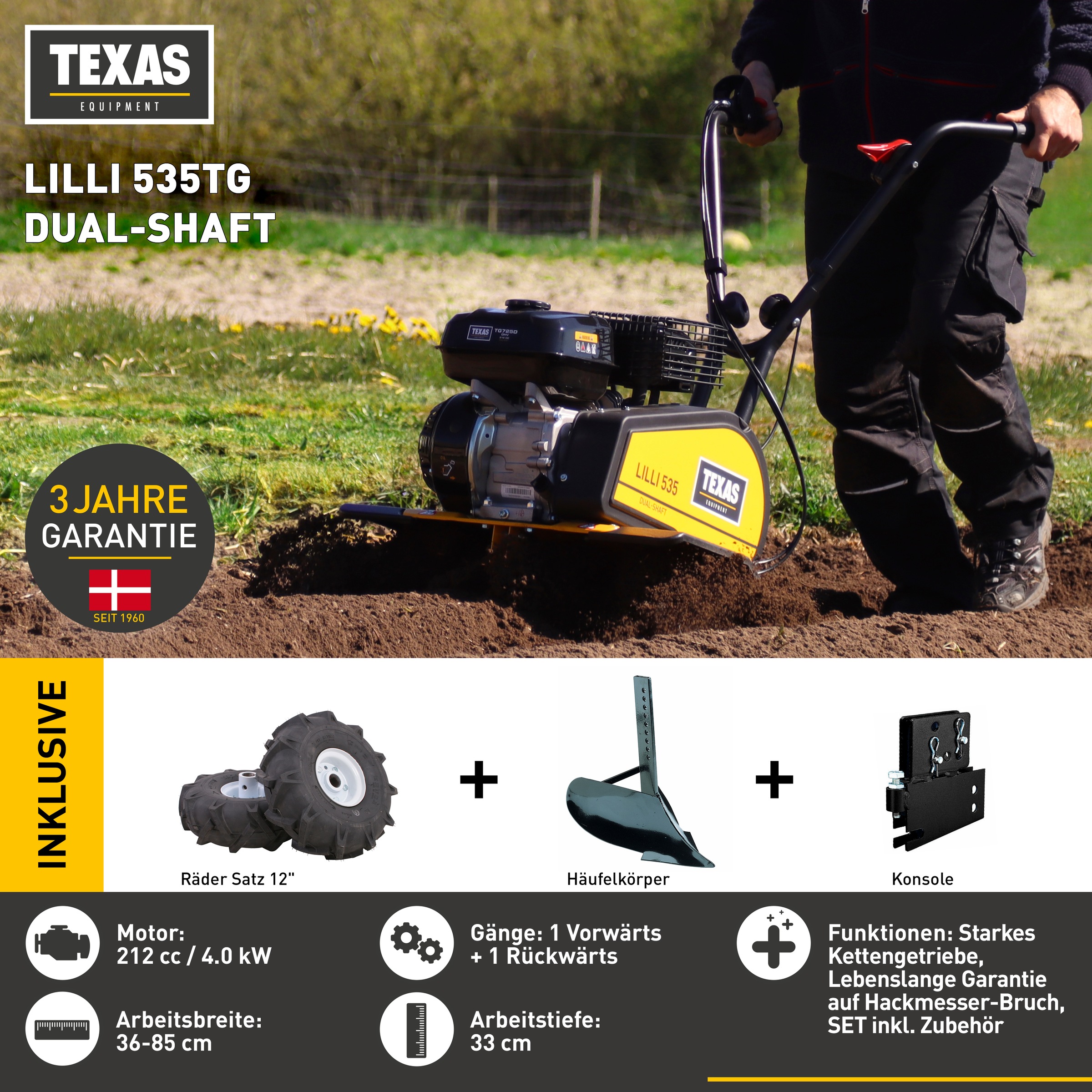 Texas Benzinmotorhacke "SET 535TG" 4 kW/5,4 PS, mit Rückwärtsgang und Zubeh günstig online kaufen