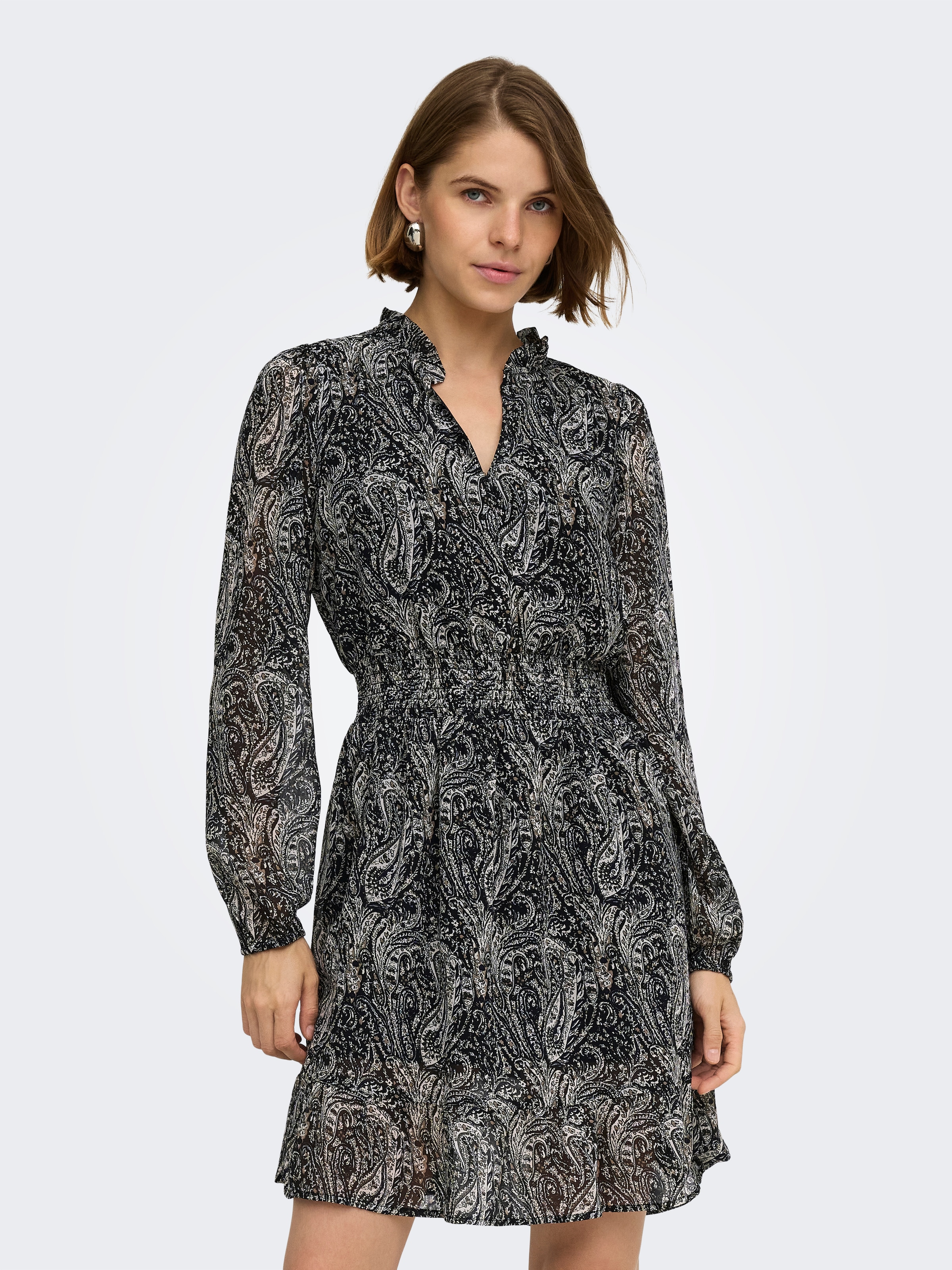 ONLY Chiffonkleid "ONLCAROLINE L/S SHORT DRESS WVN NOOS" Polyester