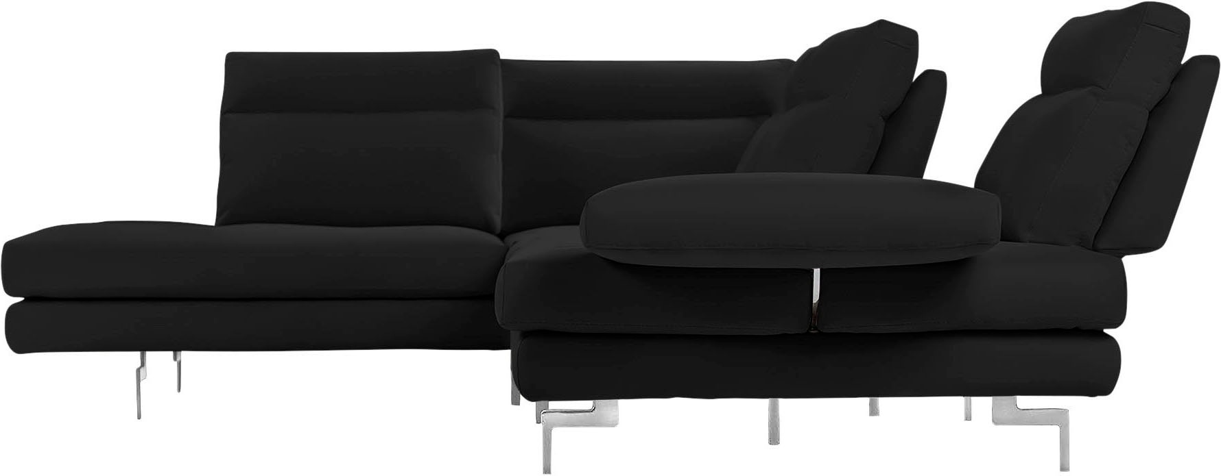 CALIA ITALIA Ecksofa »Toby Wing, L-Form, Multifunktionssofa, bequem und edel«, Sitztiefenverstellung und Armteilfunktion, Füße chrom glänzend