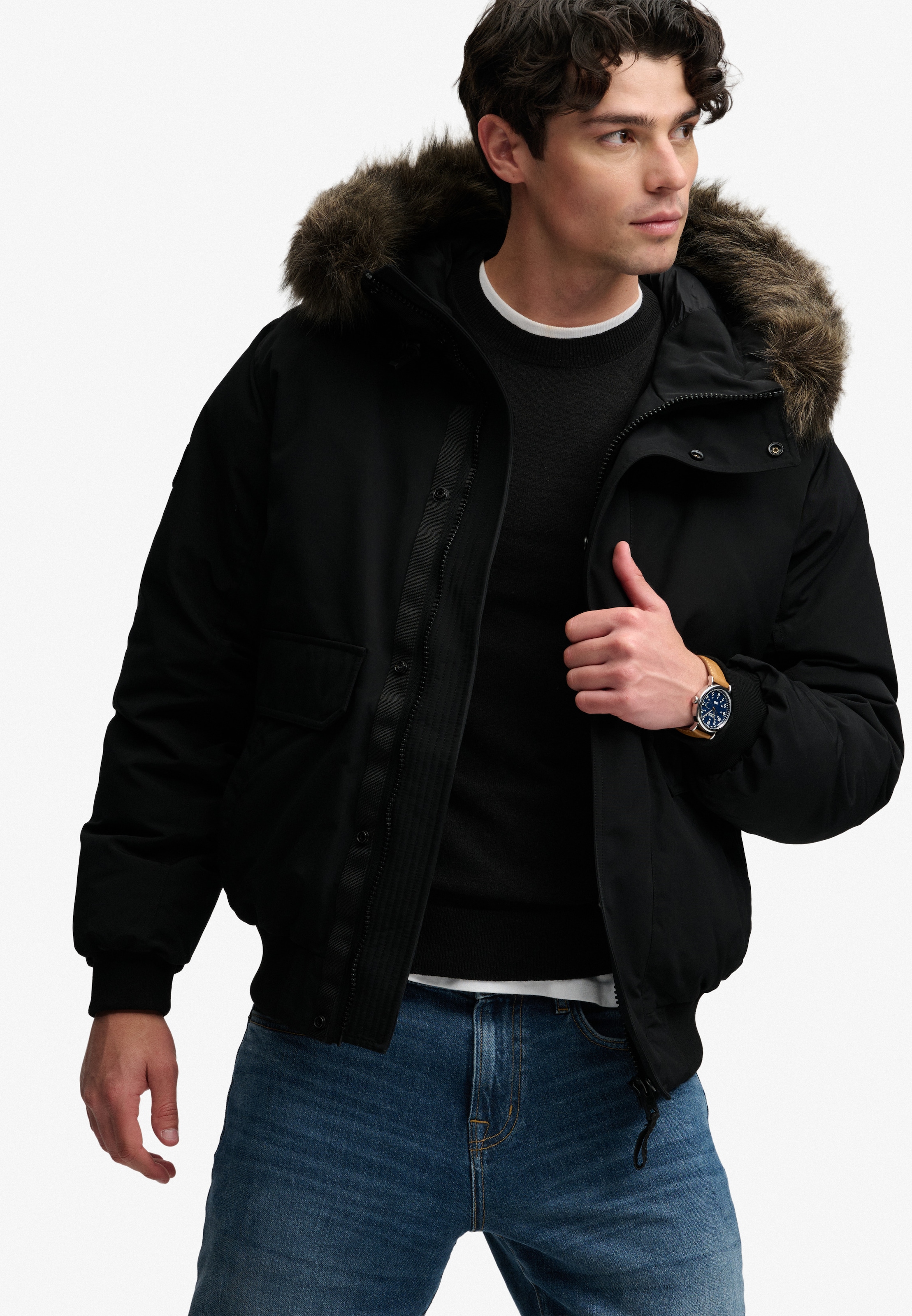 Superdry Bomberjacke »FAUX FUR EVEREST BOMBER JACKET« mit Kapuze Kunstfaser, relaxed fit