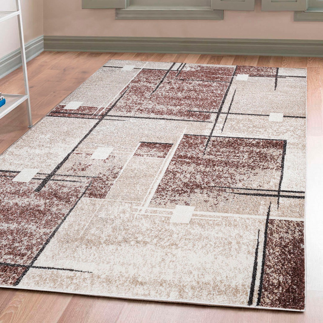 Teppich OTTO HOME "Deblin" Gr. 7, beige (sand), B:240cm H:9mm L:320cm, Kunstfaser, Teppiche, Teppich, weicher Flor, Kurzflor, Karo-Design, modern, geometrisches Muster