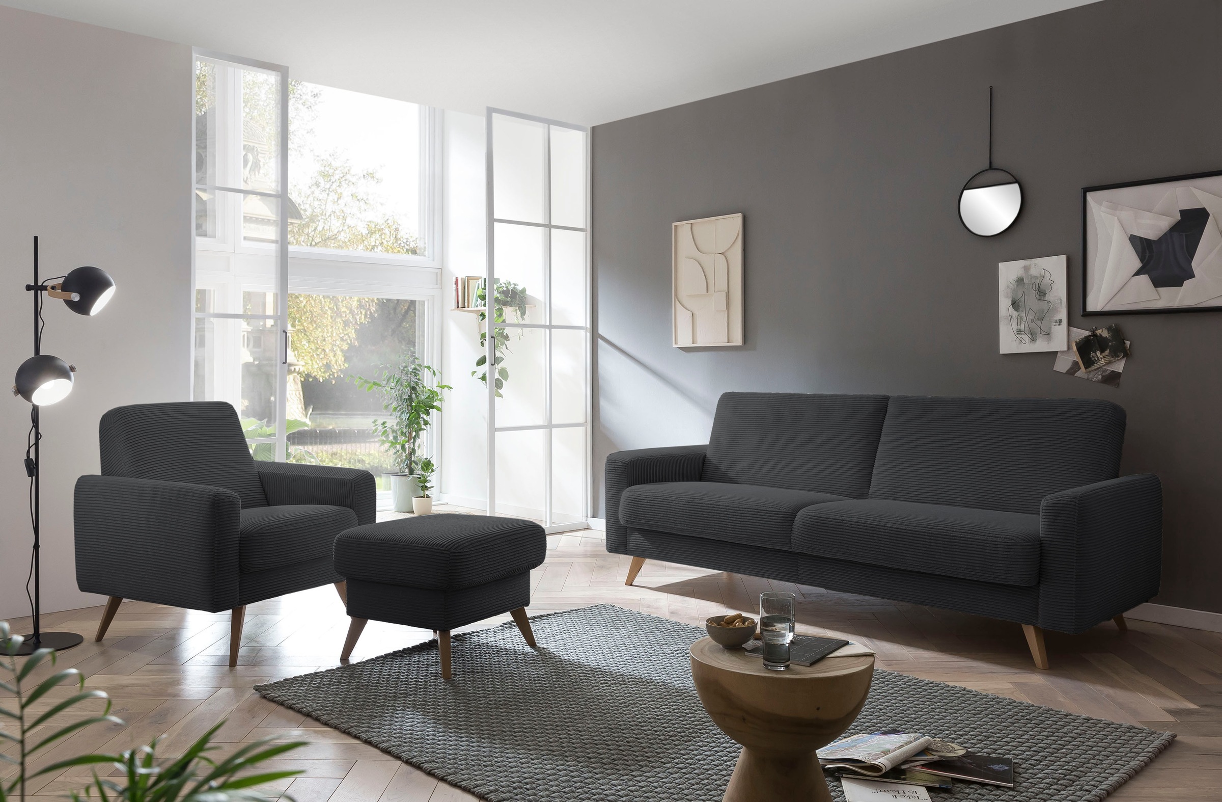 exxpo - sofa fashion 3-Sitzer »Samso, elegant und bequem, aktueller Cord Bezug, Kippcouch«, hochwertige Verarbeitung, Schlafsofa inkl. Bettfunktion und Bettkasten