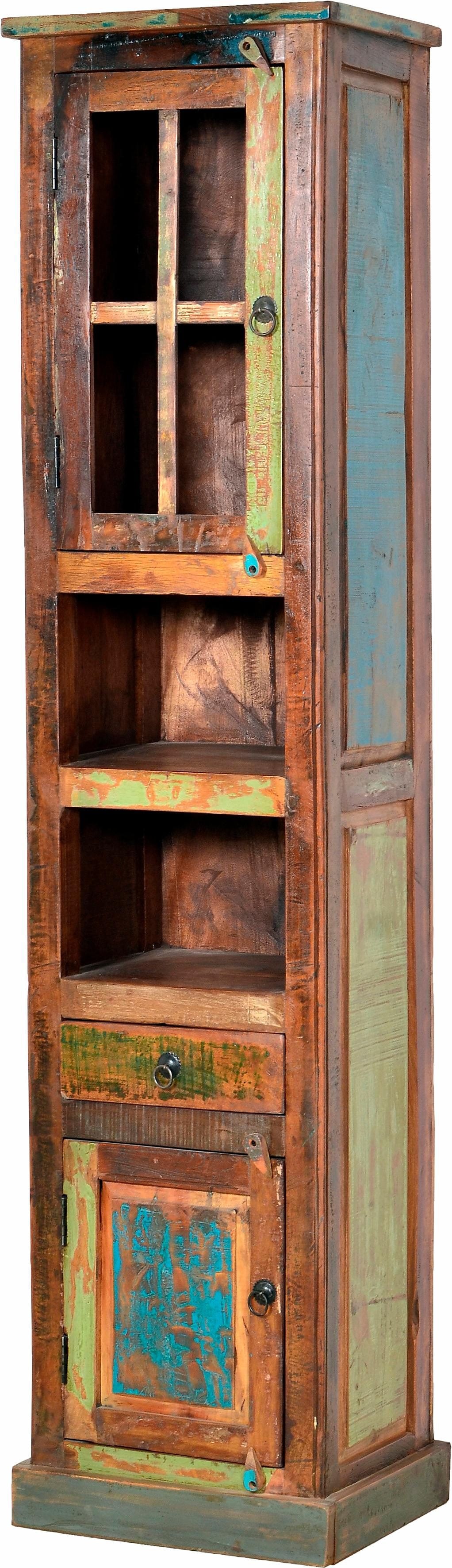SIT Vitrine "Fiumicino aus recyceltem Altholz im Vintage-Look" 2 Türen, Schublade & offene Fächer für vielseitigen Stauraum