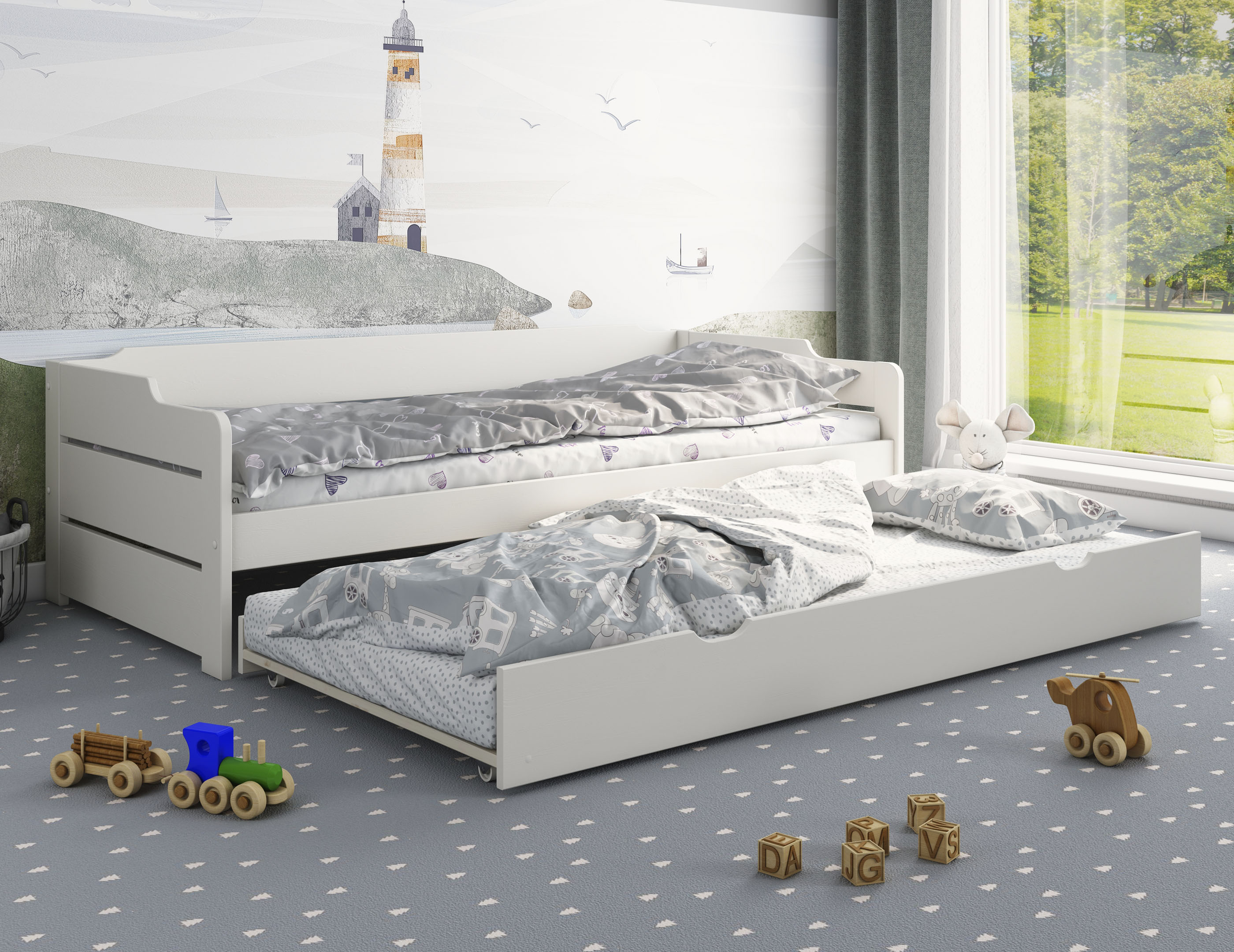 OTTO home Daybett ""REETE " Kinderbett, mit Schubkasten, 2 Schlafplätze" 2 Schlafplätze, FSC zertifiziertes Massivholz (Kiefer), klassischer Landhausstil