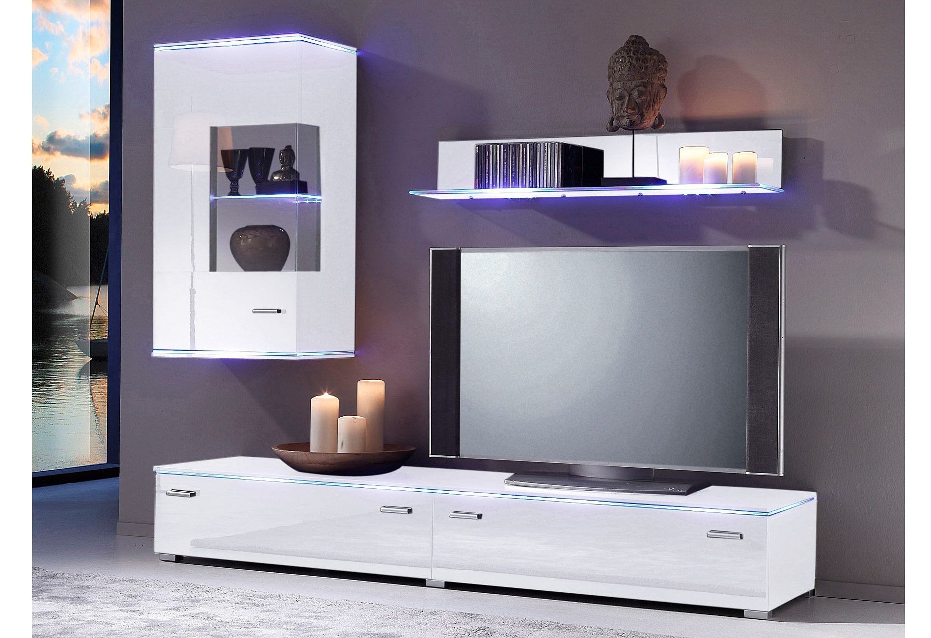 Wohnwand HÖLTKEMEYER, weiß, Wohnzimmer, Kastenmöbel-Sets, "Happy"