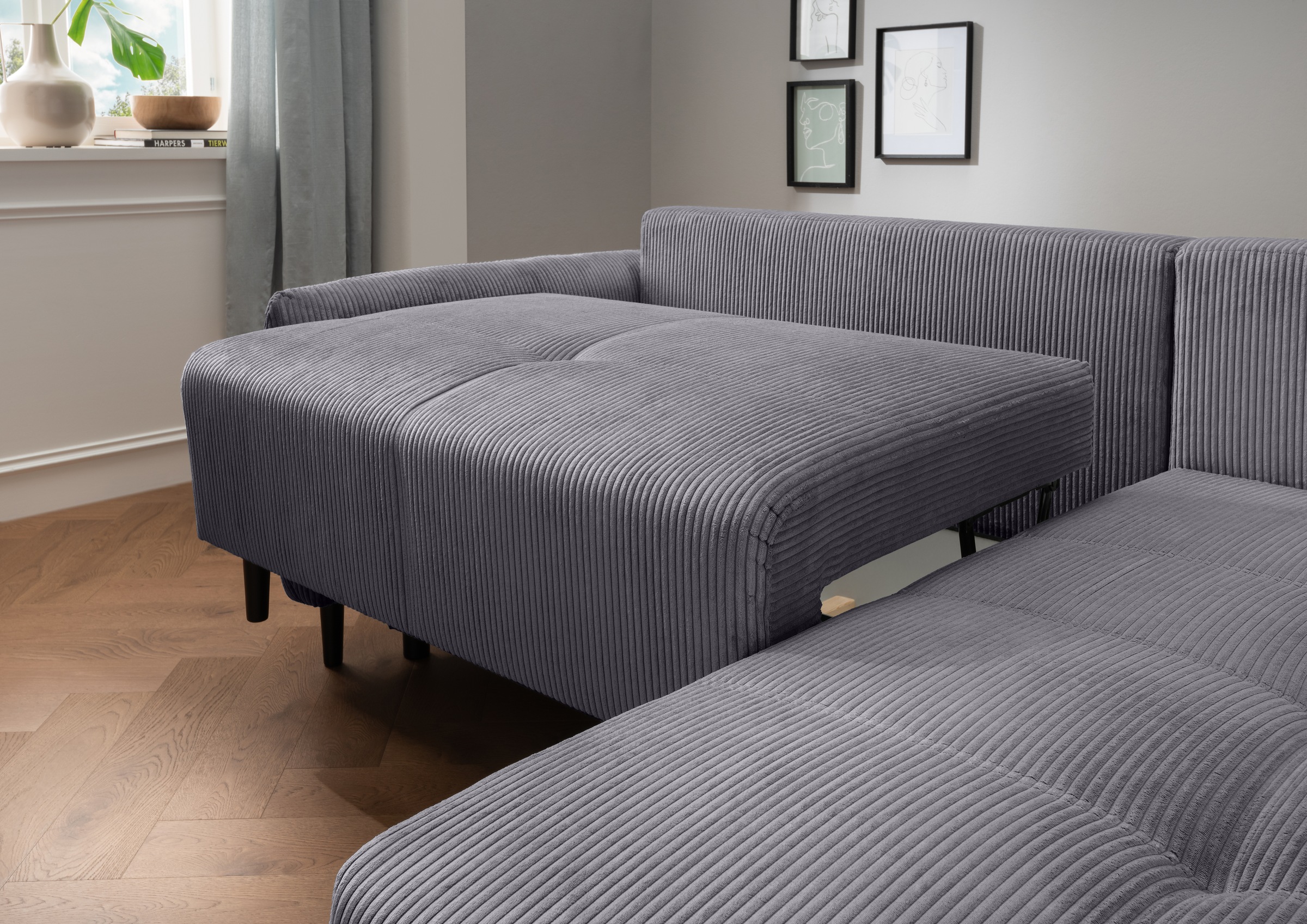 INOSIGN Ecksofa »Mara, L-Form, aktueller Cord Bezug und tolle Farben, schmale Armlehnen«, whlw. mit Bettfunktion,Recamiere links/rechts montierbar, Breite 238cm