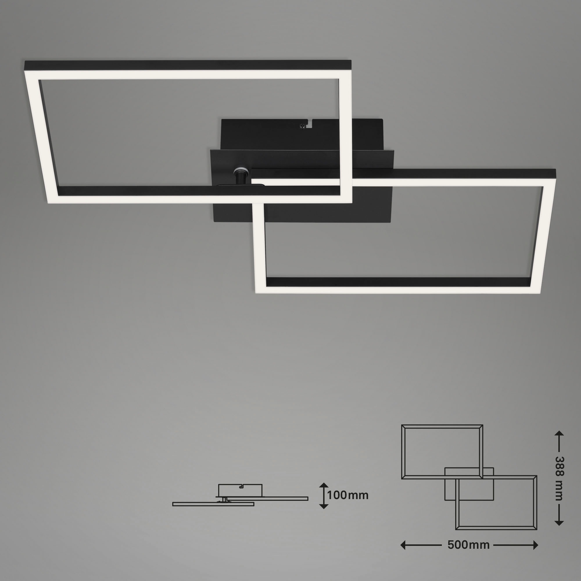 Briloner Leuchten LED Deckenleuchte »3149015 FRAME«, Leuchtmittel LED-Board | LED fest integriert, Deckenlampe, 50x38,8x7,8cm, Schwarz, 30W, Wohnzimmer, Schlafzimmer