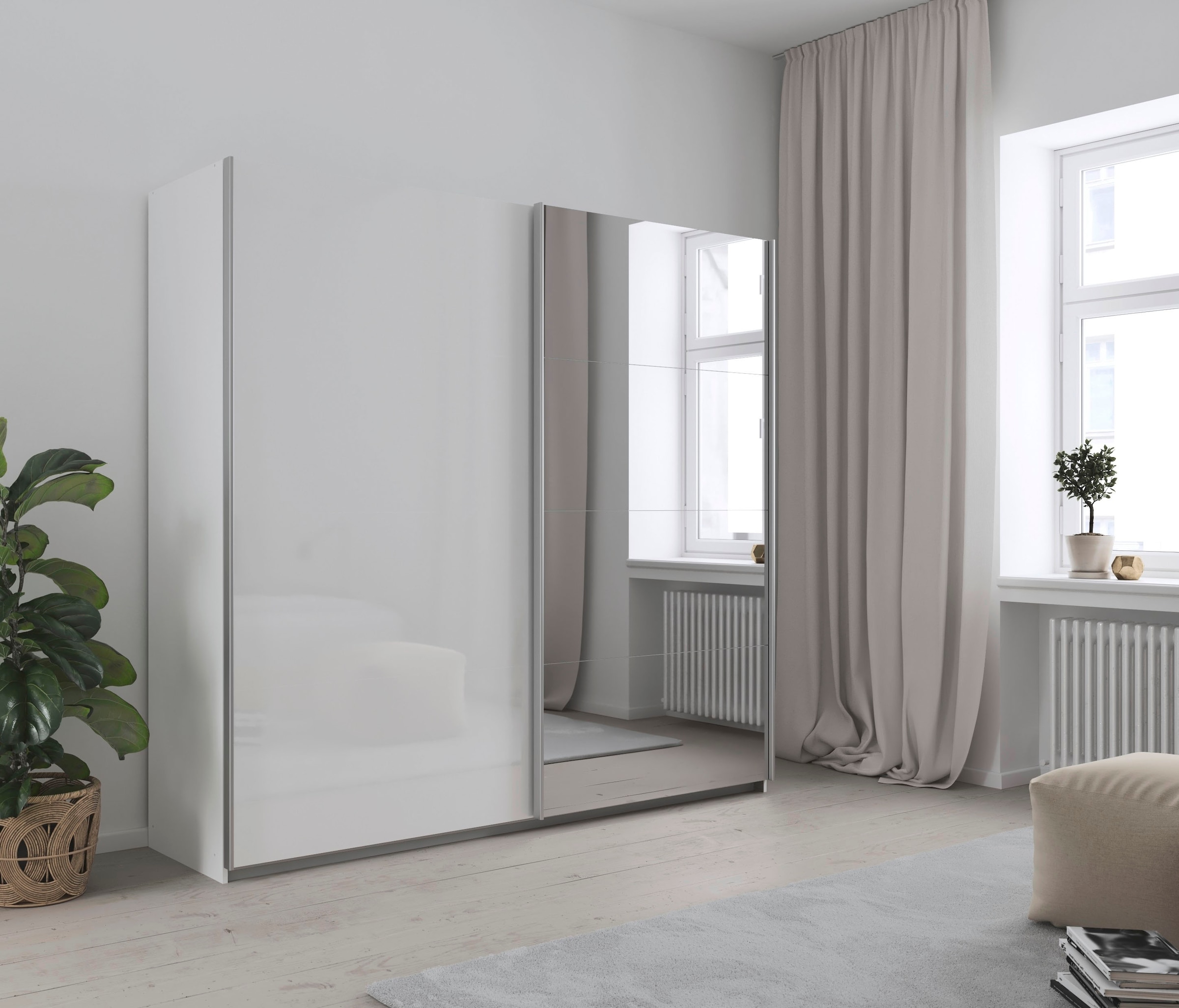 INOSIGN BY RAUCH Schwebetürenschrank »Kleiderschrank Schrank Garderobe Schlafzimmerschrank THANOS«, (in 3 verschiedenen Ausstattungen BASIC/CLASSIC/PREMIUM), Optional mit Spiegel, Metall-Griffleisten alufarben MADE IN GERMANY
