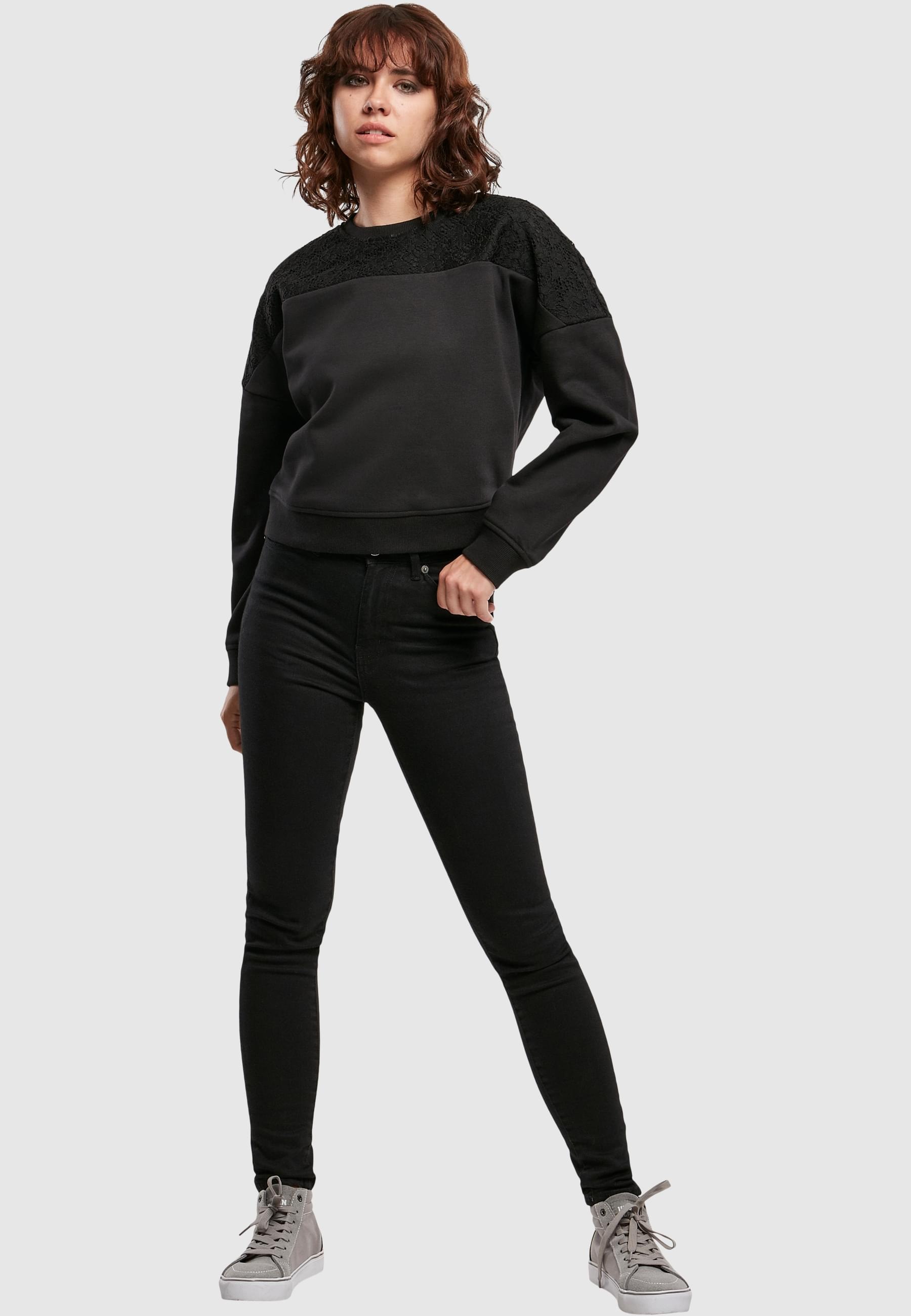 URBAN CLASSICS Sweater »Urban Classics Damen Ladies Short Oversized Lace Inset Crew«, (1 tlg.)