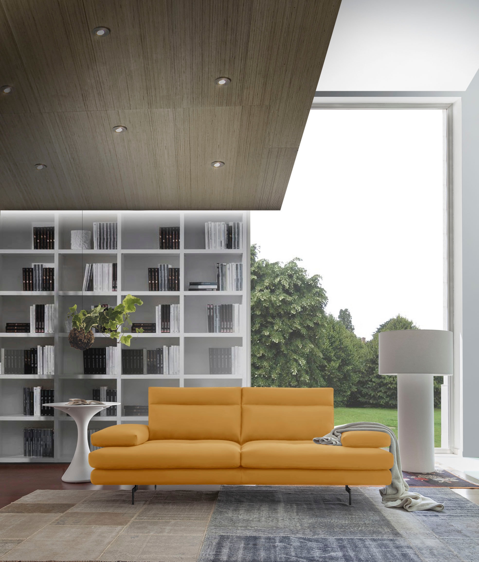 CALIA ITALIA 3-Sitzer "Toby Wing, 208 cm breit, Designsofa, hochwertige Verarbeitungsdetails" inkl. Sitztiefenverstellung und Armteilfunktion, Füße in Schwarz matt