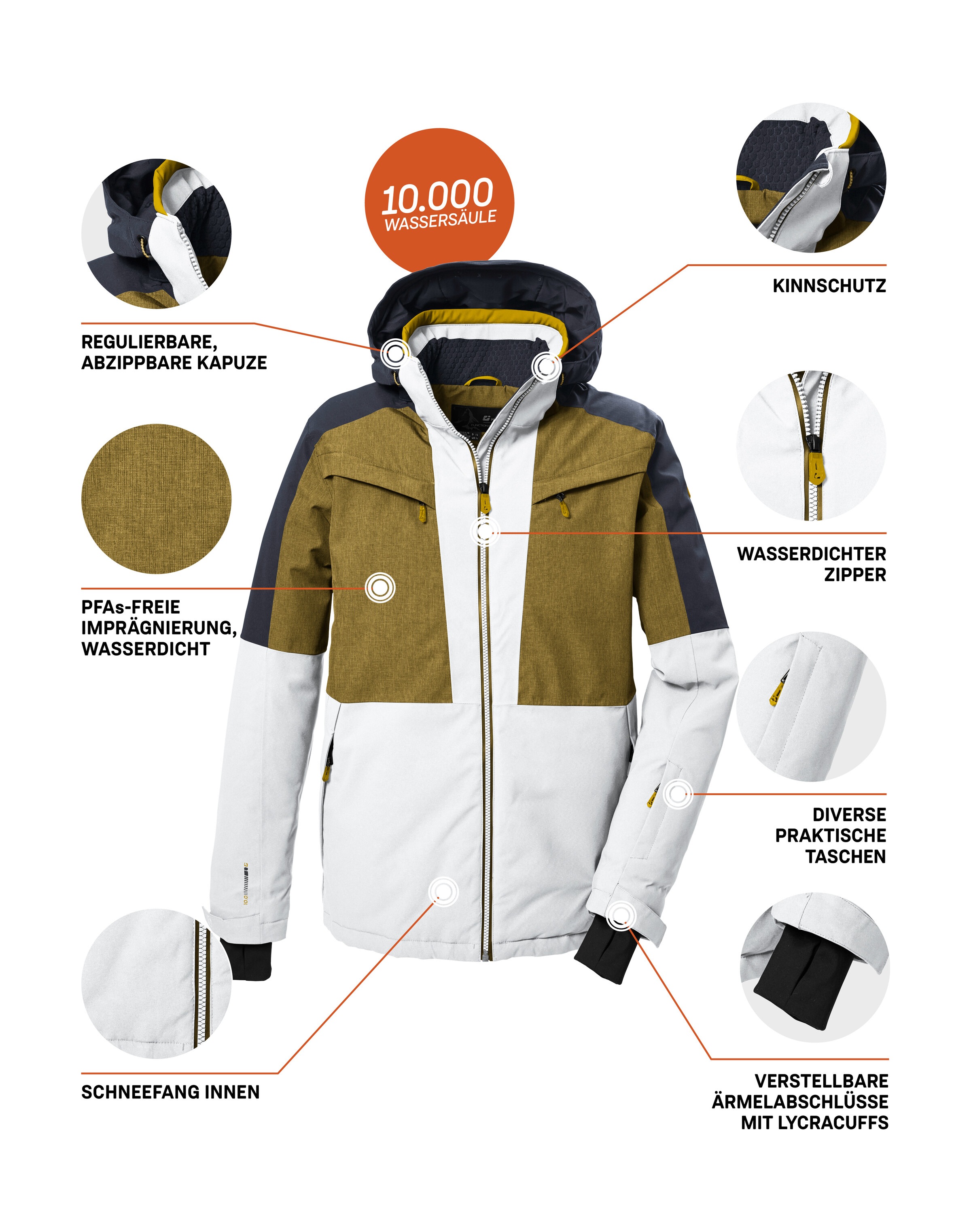 Killtec Skijacke »KSW 407 MN SKI JCKT«, Wasserdichte Skijacke mit Colourblock, atmungsaktiv, viele Taschen