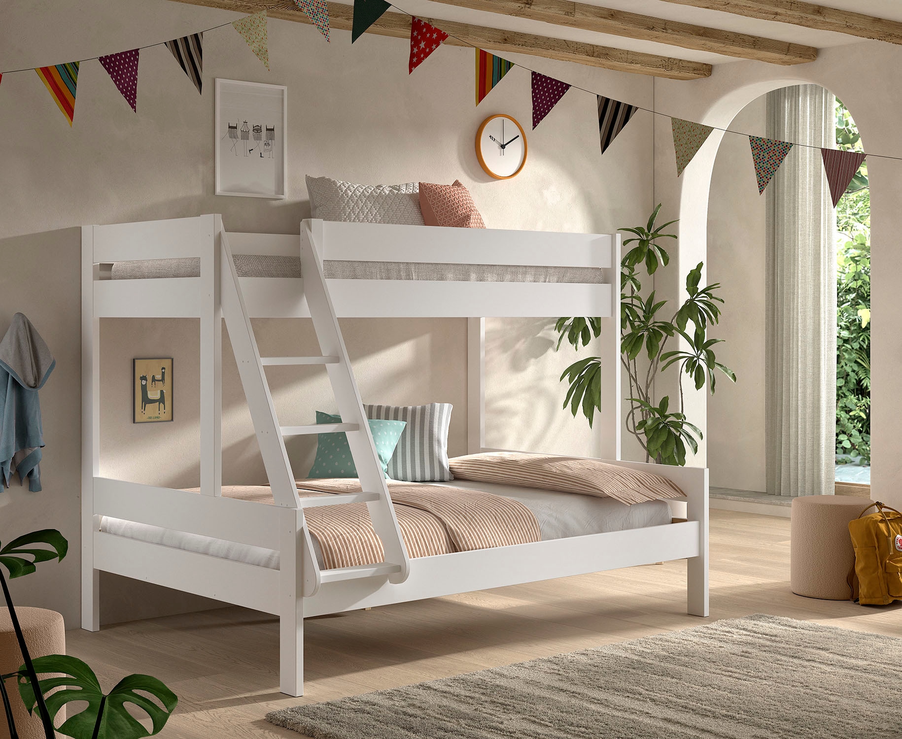 Vipack Etagenbett »Primo mit 2 Liegeflächen 90 und 140 x 200 cm, inkl. Rolllattenrost« Kiefer massiv, weiß lackiert, ohne oder mit Bettschublade auf Rollen