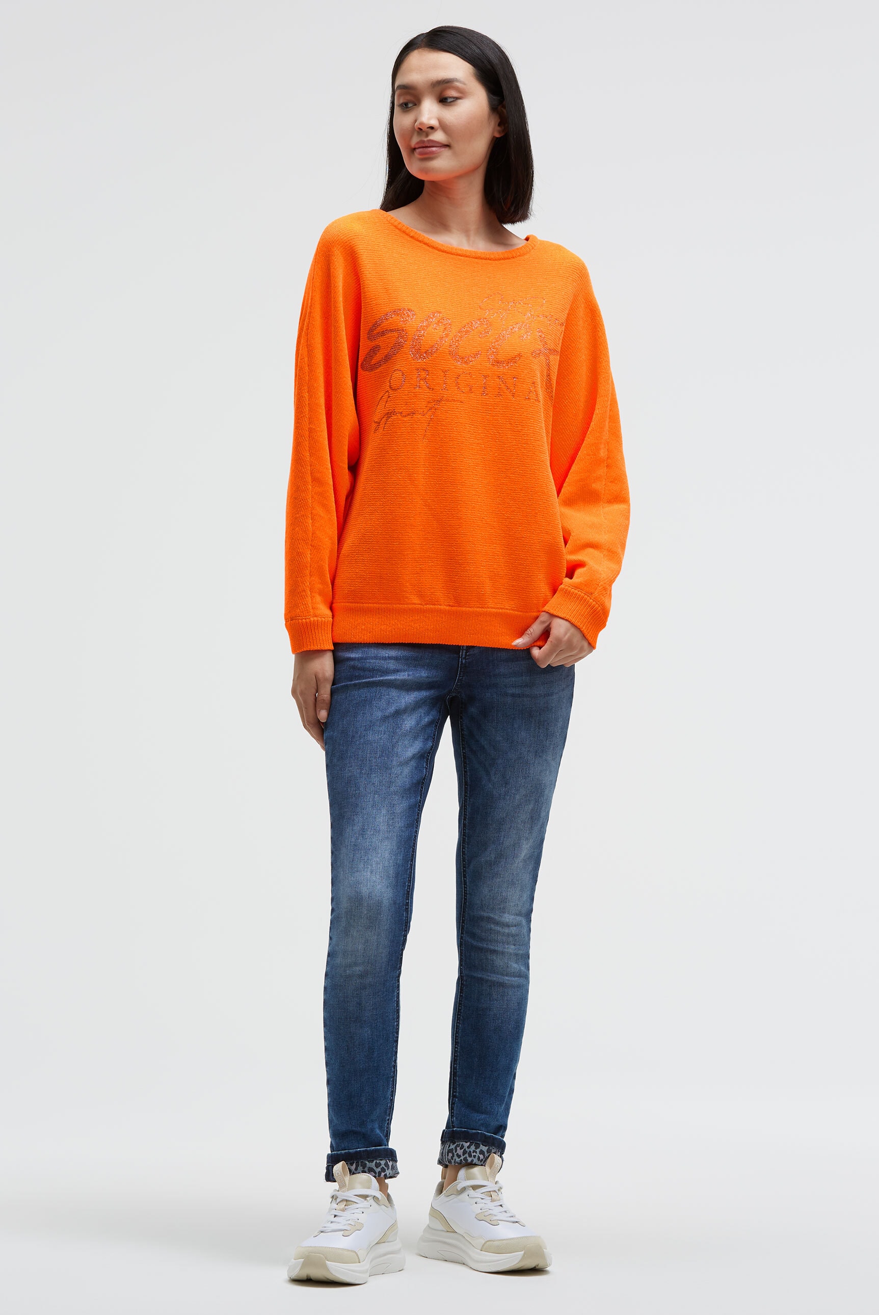 SOCCX Rundhalspullover mit Fledermaus-Ärmeln