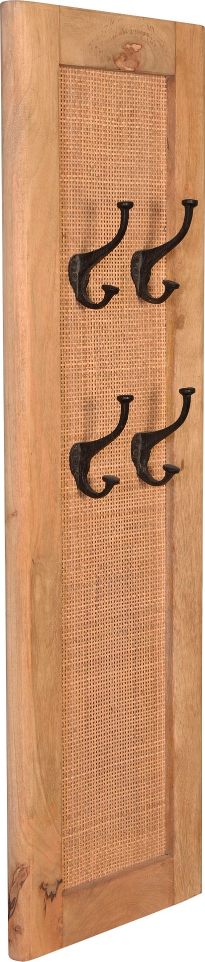 SIT Garderobenpaneel "Bergen aus Mangoholz mit Rattan-Einsatz & 4 Doppelhaken" Trendiger Rattan-Einsatz im Massivholzrahmen für Boho-Flair
