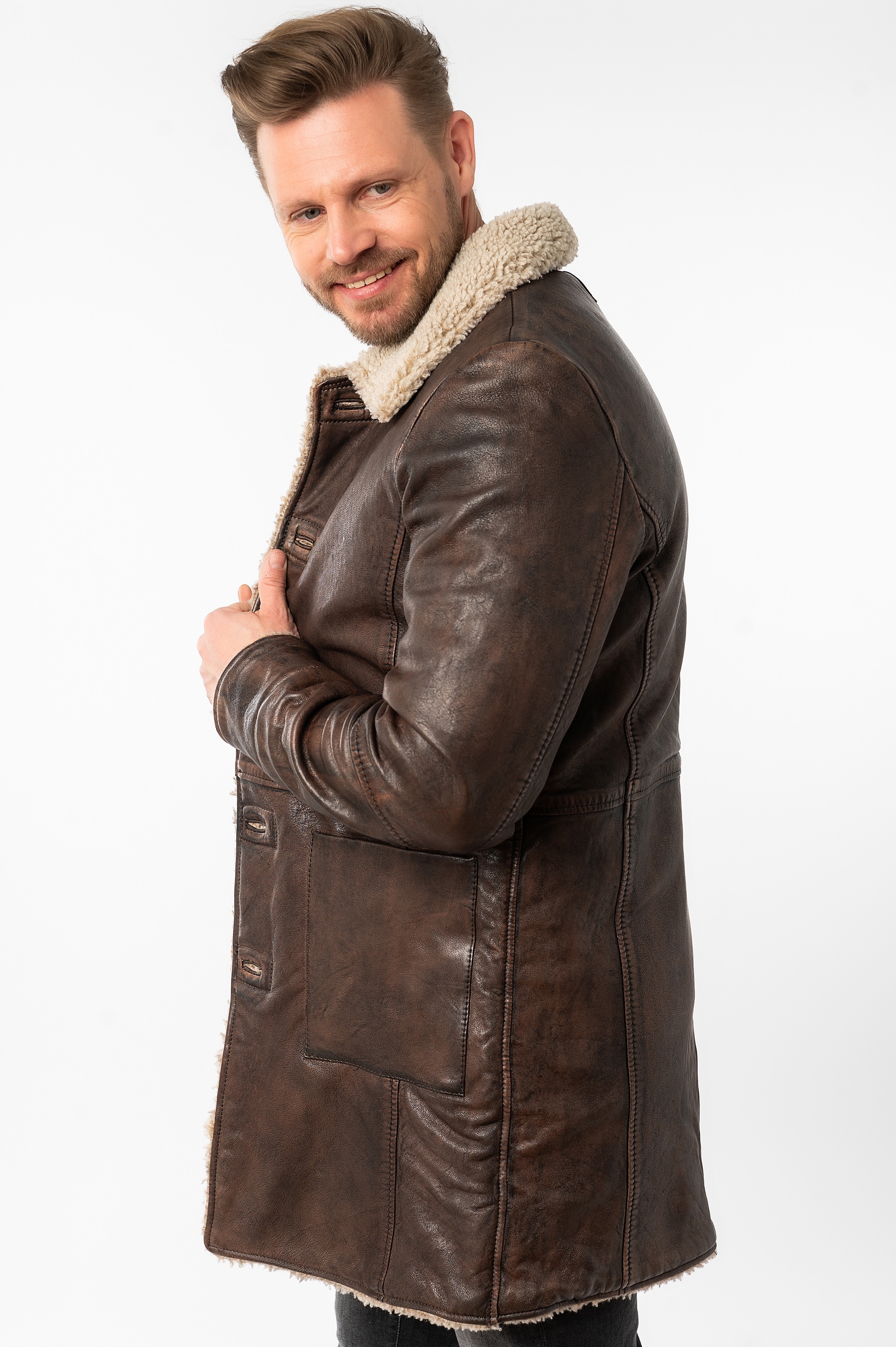 Mauritius Ledermantel »MMGrisz« Umlegekragen mit Kunstfellbesatz