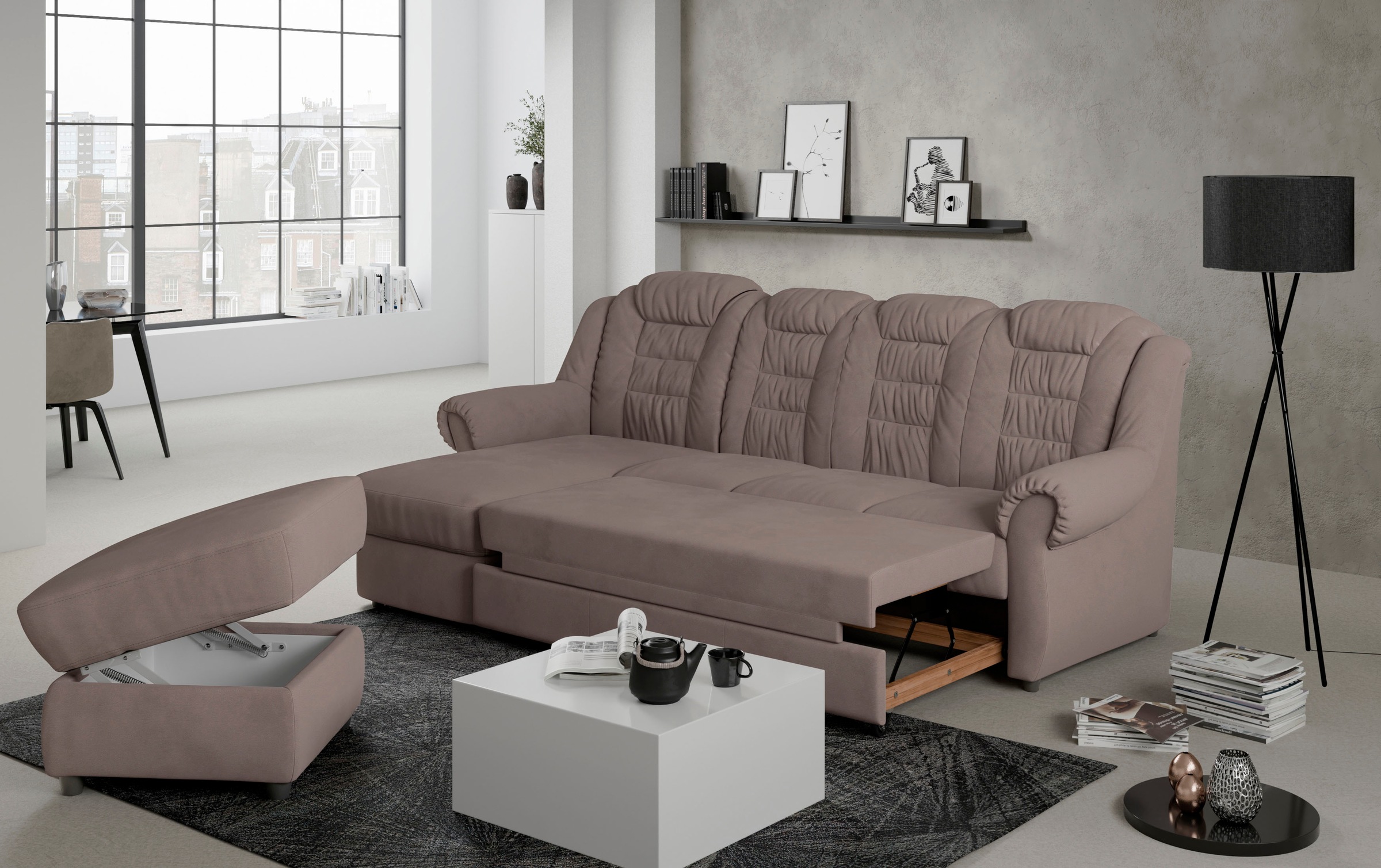 Home affaire Ecksofa »Boston L-Form«, Gemütliches Ecksofa mit hoher Rückenlehne in klassischem Design