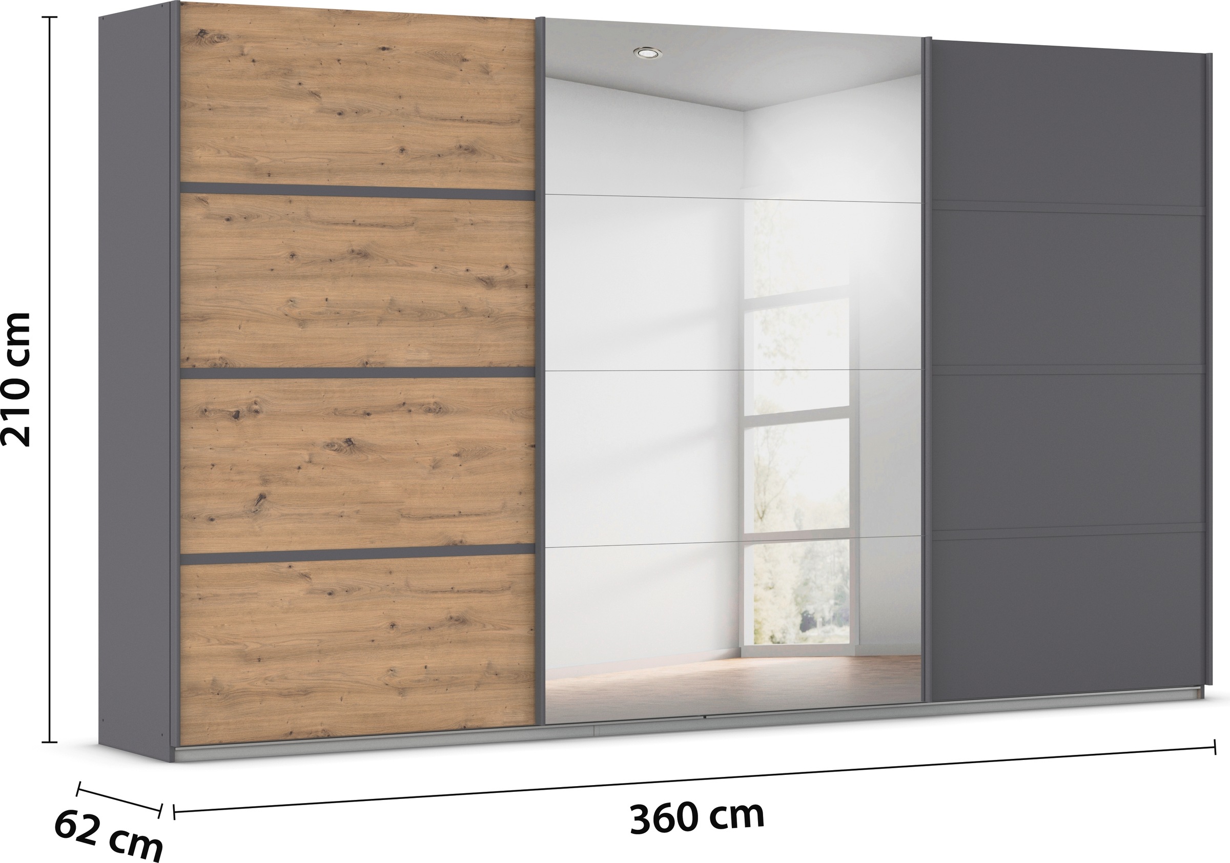 rauch Kleiderschrank »Schwebetürenschrank OTTO´s Choice Garderobe Schrank TOP ANGEBOT Avola«, (in 3 verschiedenen Ausstattungen BASIC/CLASSIC/PREMIUM inkl. Spiegel), mit eleganten Zierleisten in Chrom, Schwarz oder Weiß MADE IN GERMANY