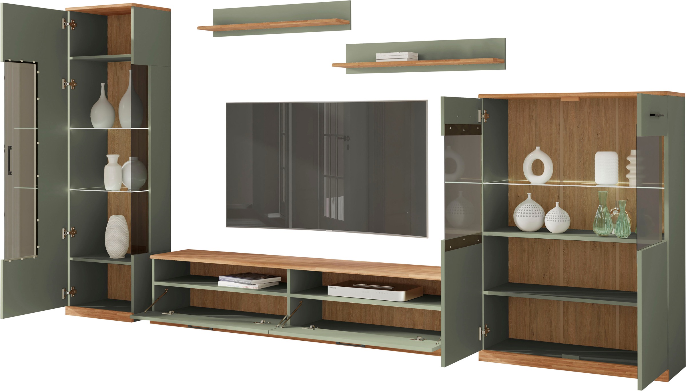 Thumbnail - OTTO home Wohnwand "Ribe,Set-5 St.,Oberplatten Eiche massiv,viel Stauraum" 5 Stk. tlg.