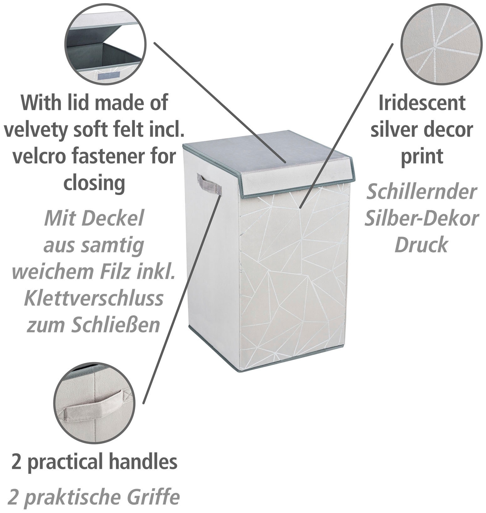 WENKO Wäschekorb »Sam«, grau, mit 2 praktischen Griffen