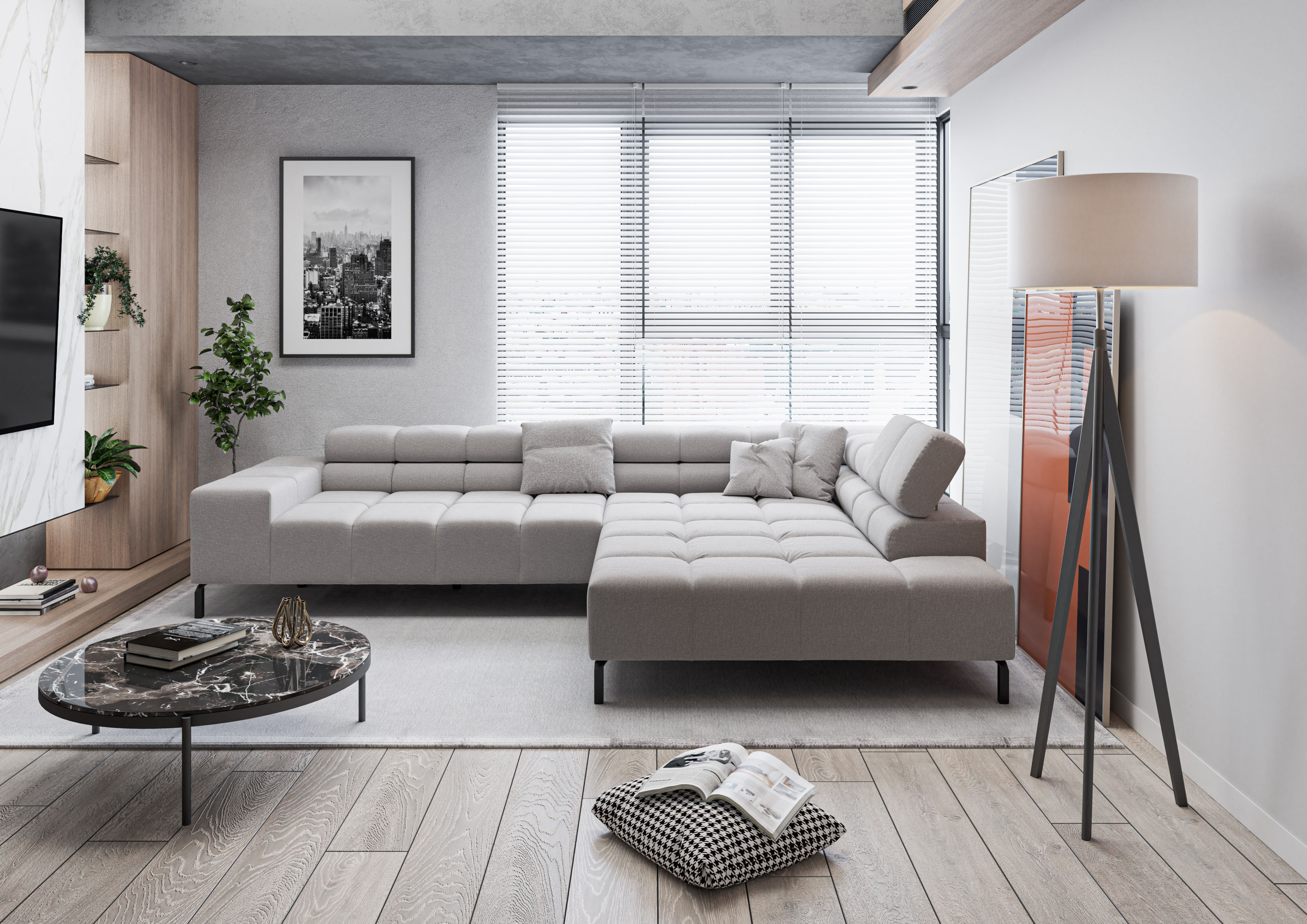 Home affaire Ecksofa "Ancona New, wahlweise motorische Sitztiefenverstellung, auch in Cord" feine Steppung, mit Kopfteilverstellung, 3 Zierkissen, L-Form