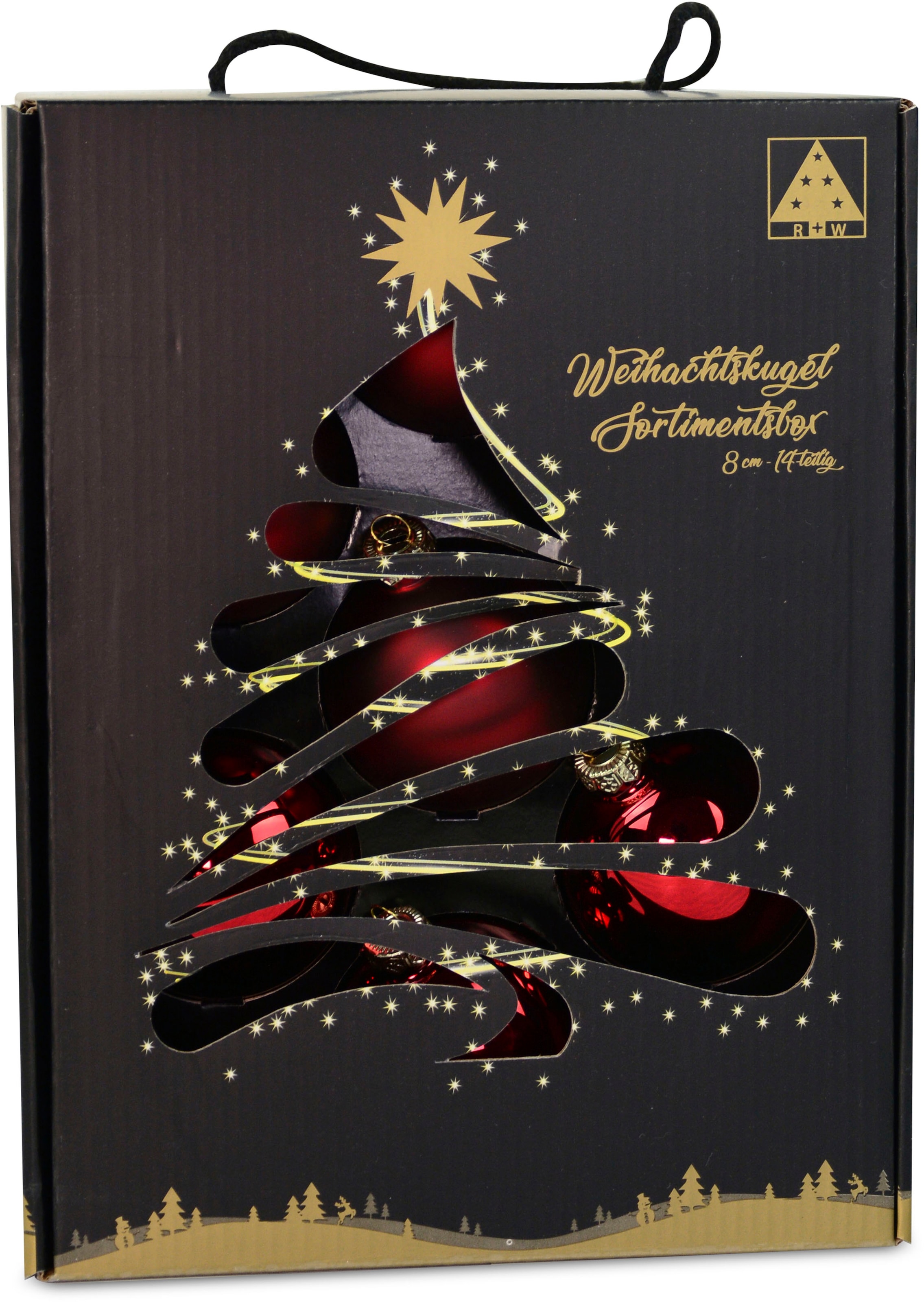 RIFFELMACHER & WEINBERGER Weihnachtsbaumkugel »Weihnachtsdeko, Christbaumschmuck, Christbaumkugeln Glas, burgund«, (Set, 14 St.), Ø ca. 8 cm, aus Glas, mit praktischer Aufbewahrungsbox