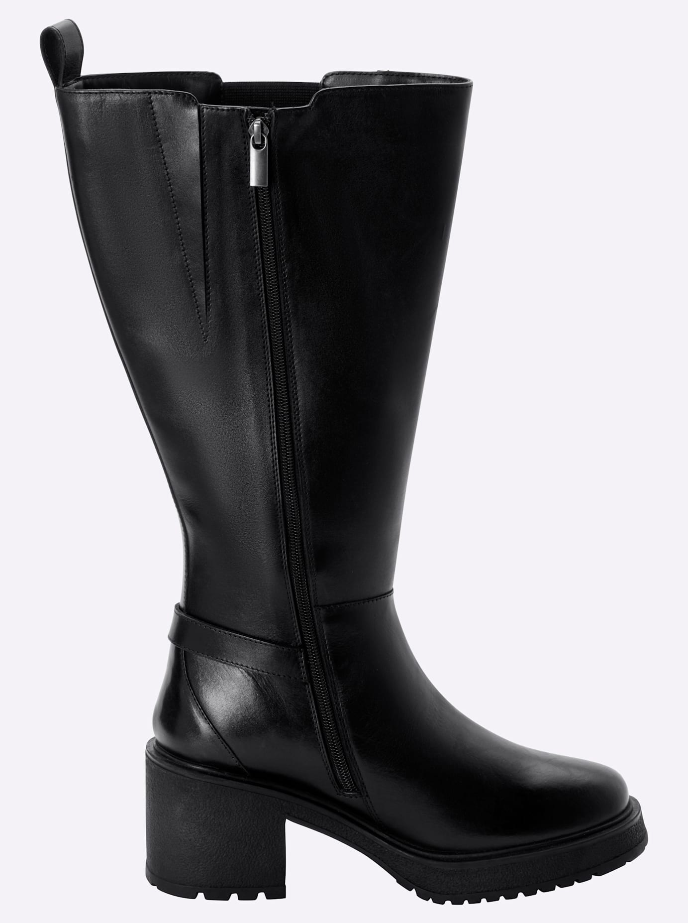 Sheego Weitschaftstiefel Schwarz Leder Gr. 44 3