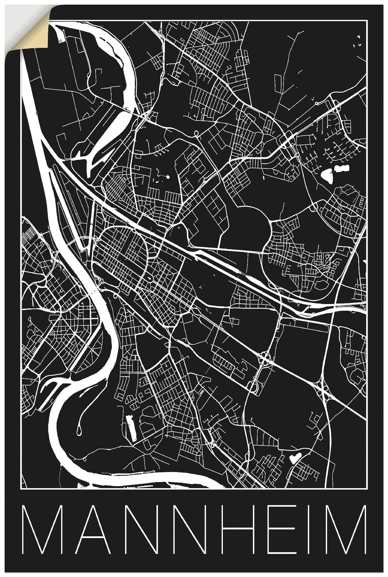 Artland Wandbild »Retro Karte Mannheim Deutschland Schwarz«, Deutschland, (1  St.), als Alubild, Leinwandbild, Wandaufkleber oder Poster in versch. Größen  kaufen | BAUR