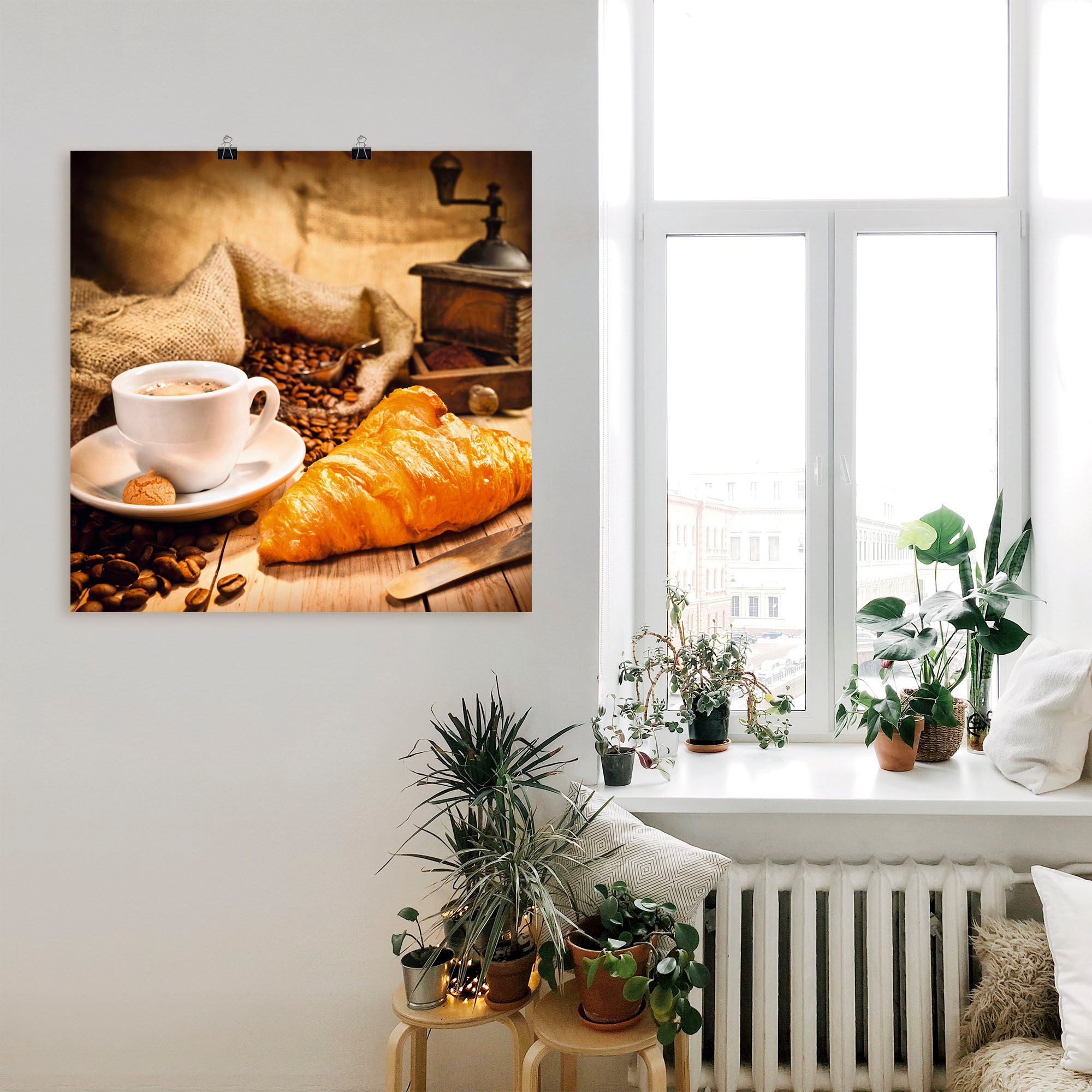 Artland Wandbild »Kaffeetasse mit Croissant«, Getränke, (1 St.), als Leinwandbild, Poster in verschied. Größen