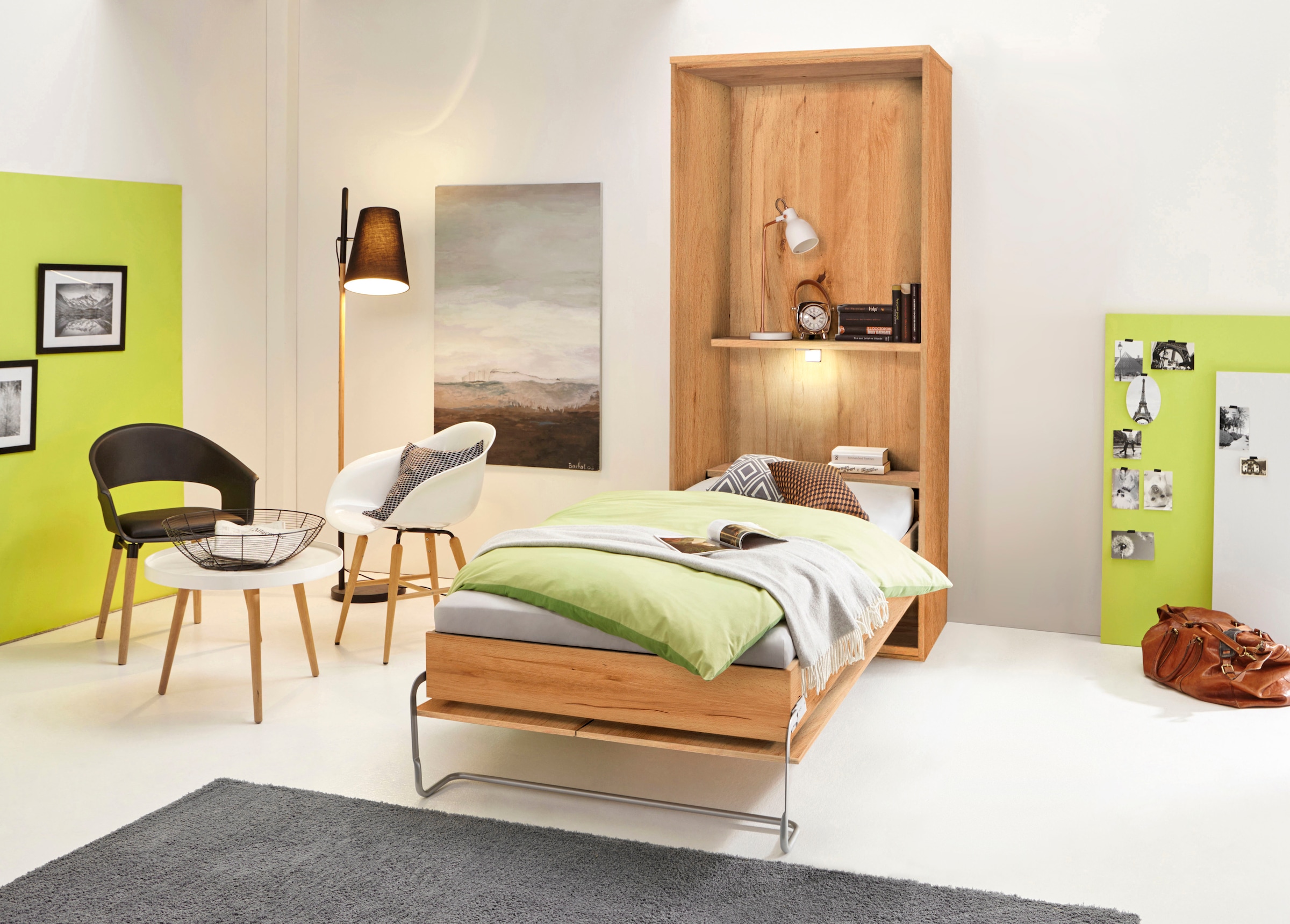 priess Schrankbett "Ancona Schrankklappbett Jugendbett Klappbett Wandbett" mit Lattenrost, Regal und LED-Beleuchtung, in 3 Breiten