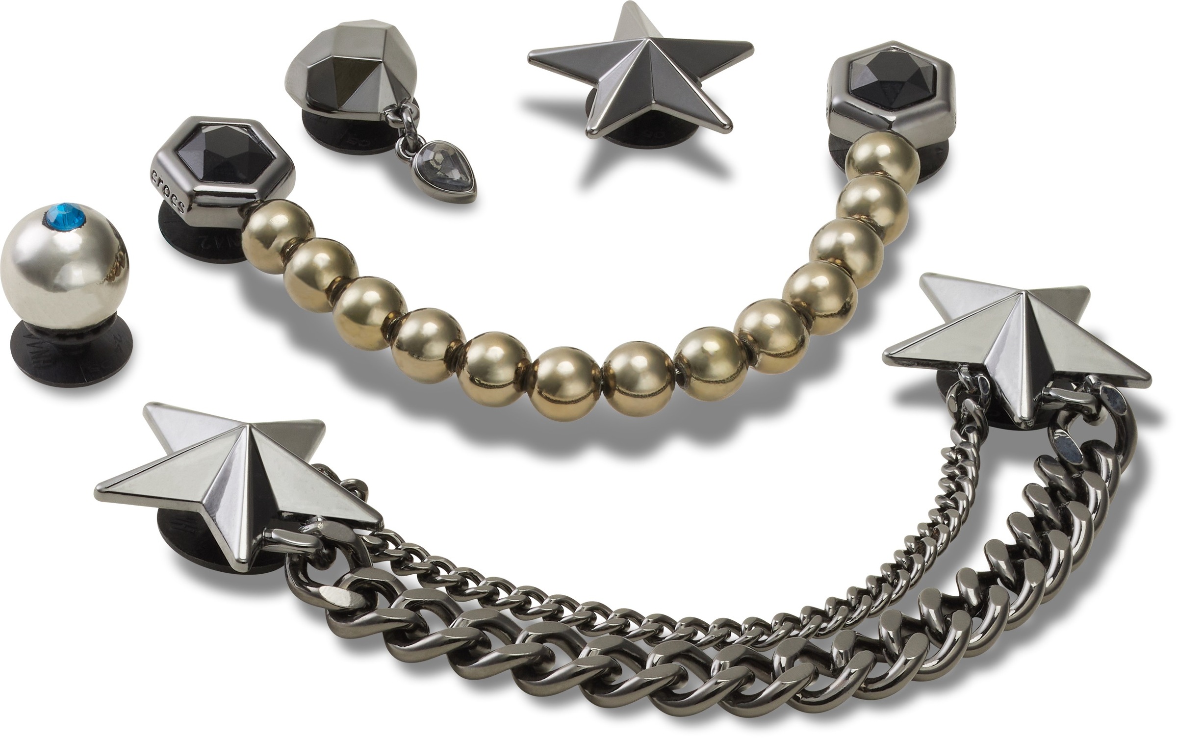 Schuhanstecker CROCS "Jibbitz™ Punk Gunmetal", Mädchen, silber (metallicfarben), Zinklegierung, Schuhzubehör Schuhanstecker, Charm, Anstecker für Crocs Schuhe 3