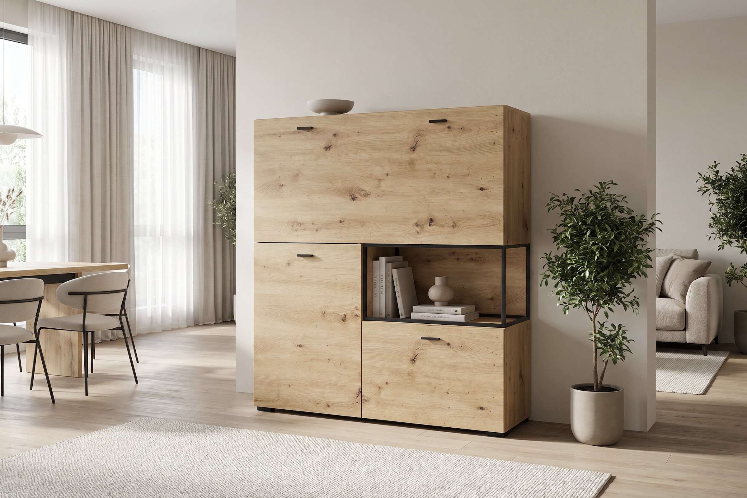 byLIVING Sekretär »FRAME« Artisan Eiche (Eiche-Optik)/schwarz, 1 Türen, 2 Klapptür, B 120 cm