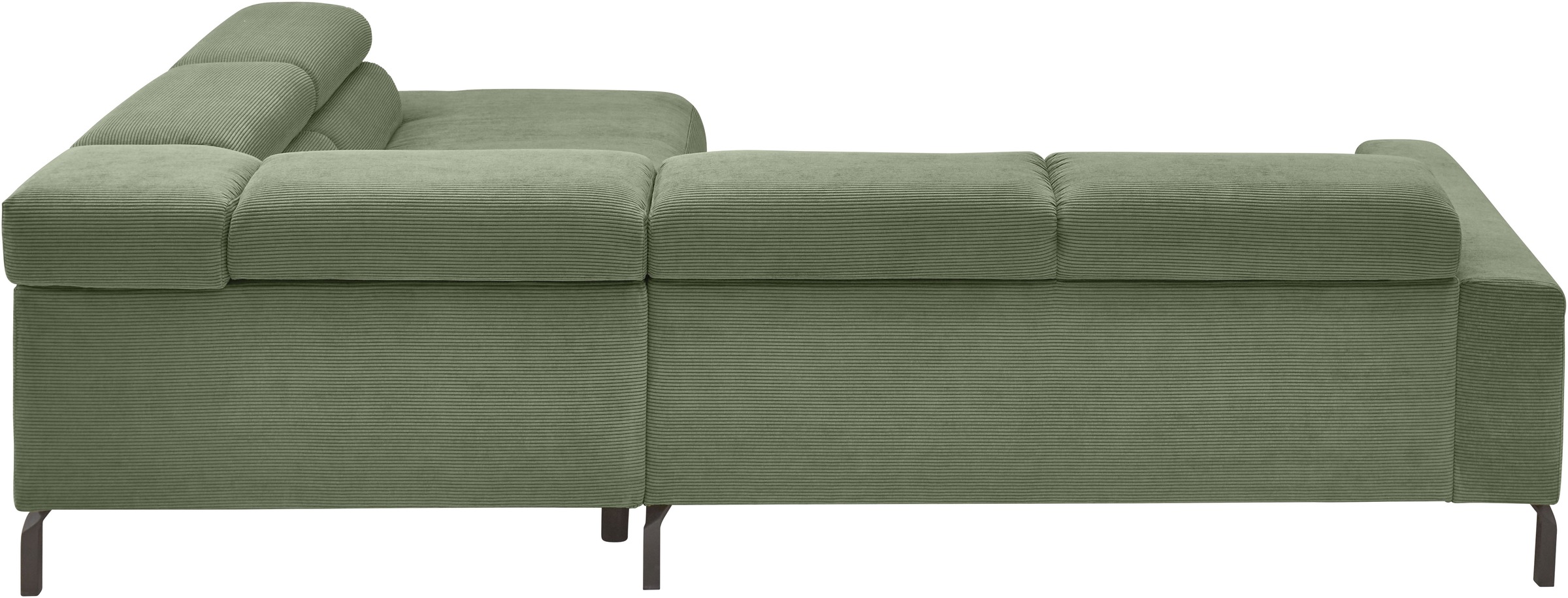 Places of Style Ecksofa »Antonelli, L-Form, inkl. Kopfteilverstellung, Breite 276 cm«, mit elektrischer Sitztiefenverstellung, in Feincord, oliv