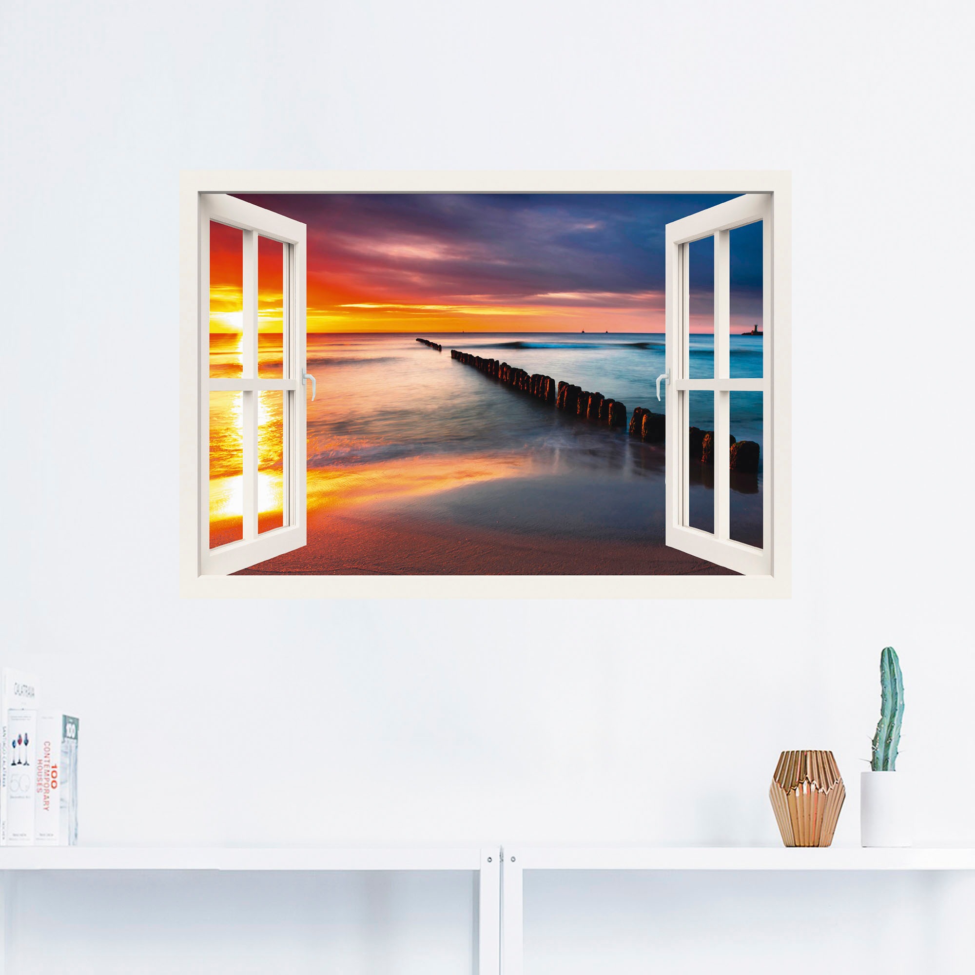 Artland Wandbild »Fensterblick Ostsee mit Sonnenaufgang«, Fensterblick, (1  St.), als Leinwandbild, Wandaufkleber oder Poster in versch. Größen  bestellen | BAUR