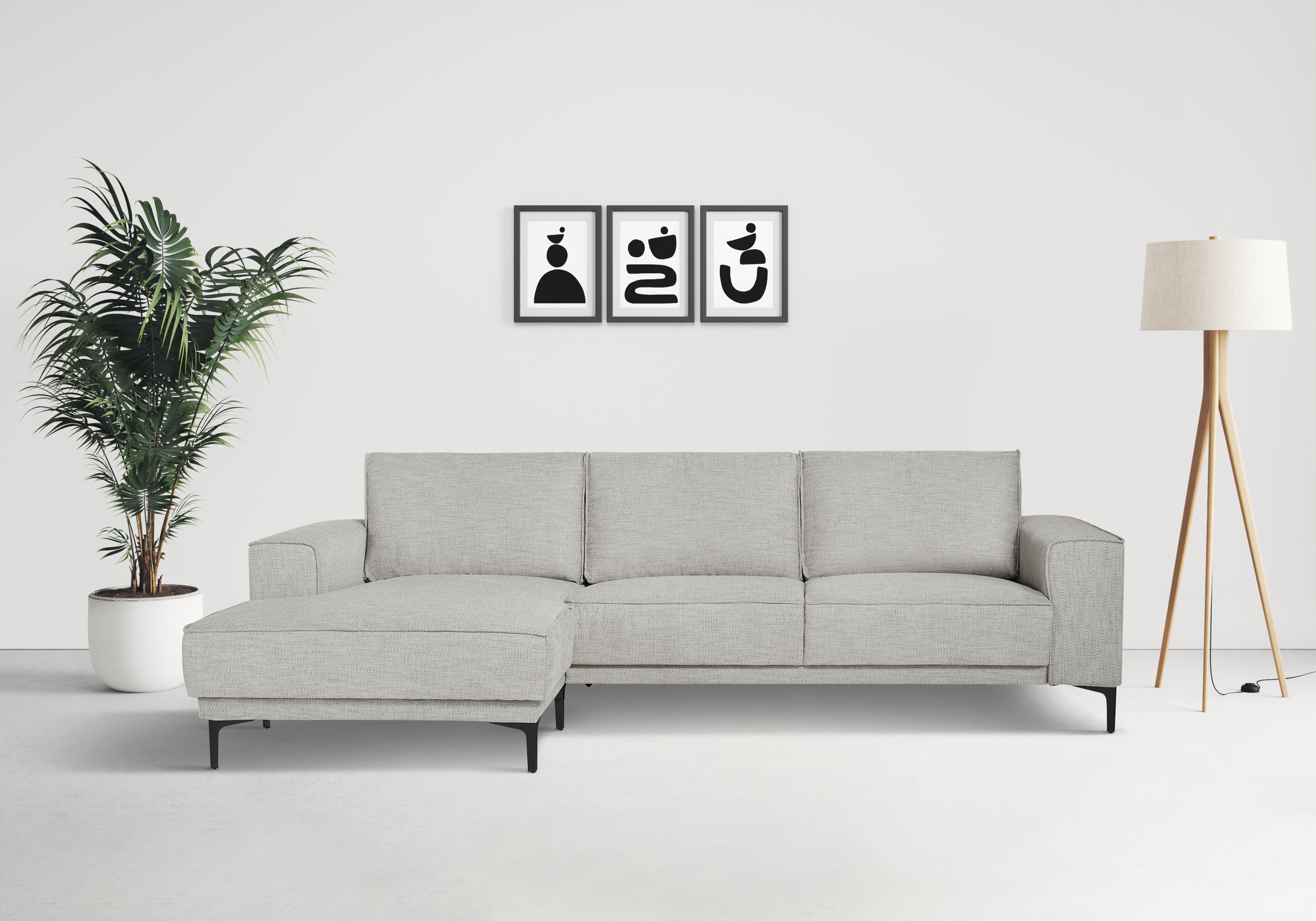 OTTO home Ecksofa "OLAND Flachgewebe L-Form, B: 280 cm, Skandi-Design" L-Form, 280 cm, Wellenunterfederung, Skandi-Design, Metallfüße