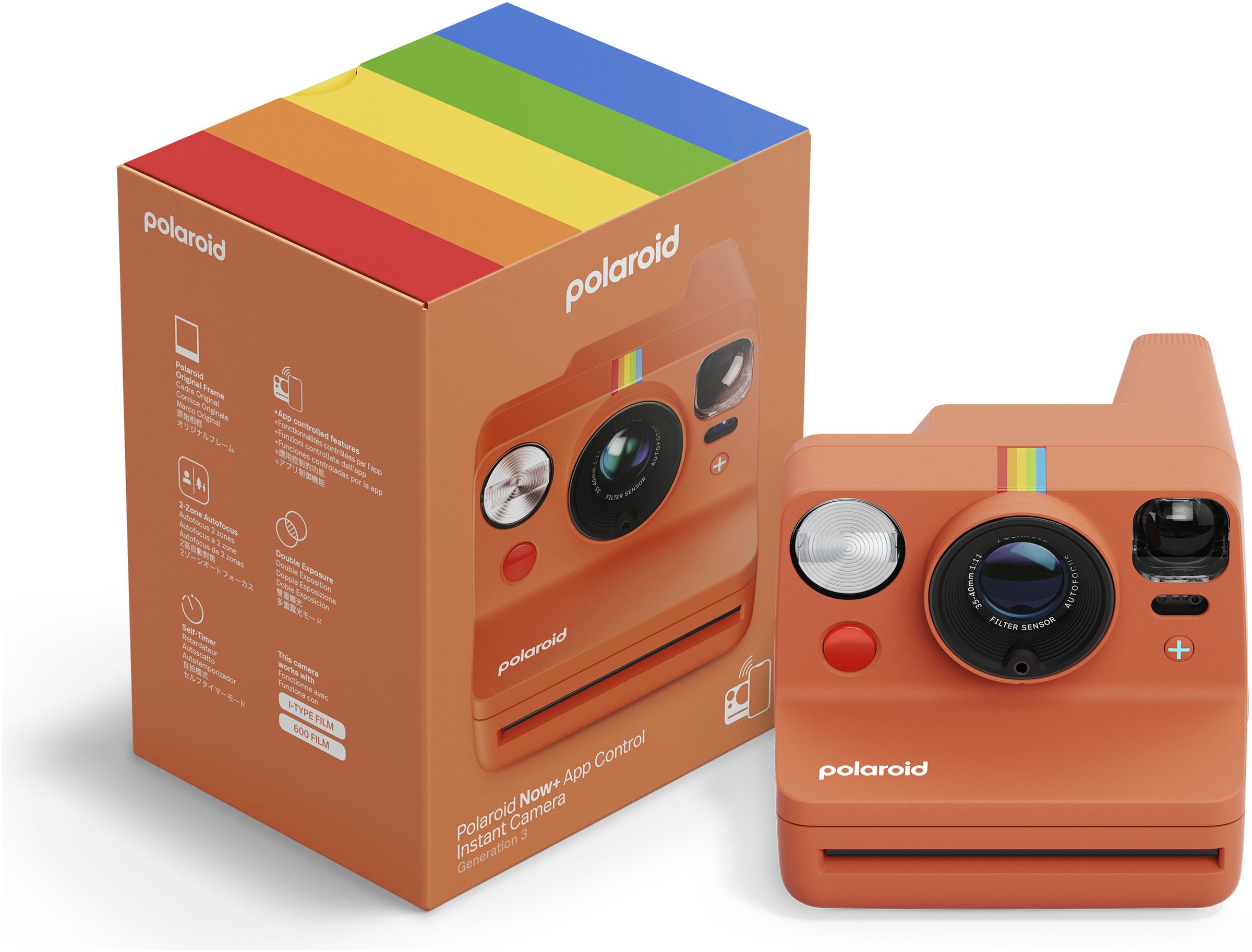 "POLAROID Sofortbildkamera ""Now+ Generation 3"", orange (koralle), B:11,22cm H:9,6cm T:15,02cm, Fotokameras"