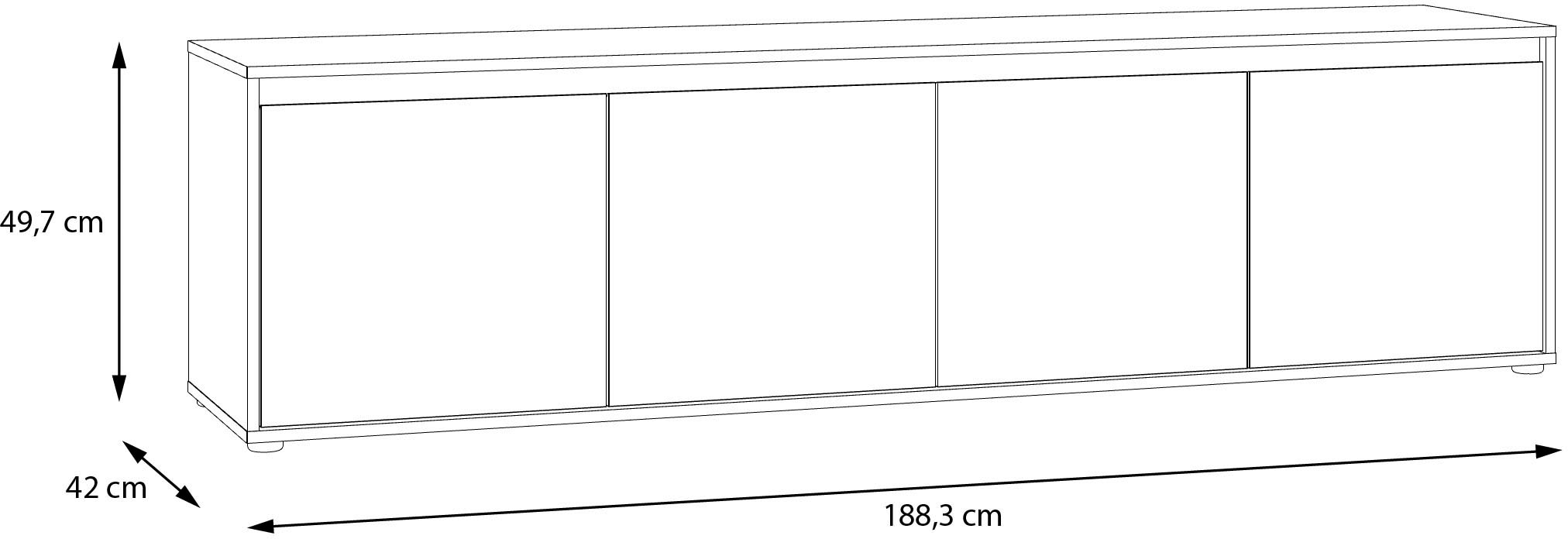 FORTE Lowboard »TV-Board groß Breite ca 190 cm«, (B/H/T 188,3/49,7/42 cm), grifflose Front, viel Stauraum
